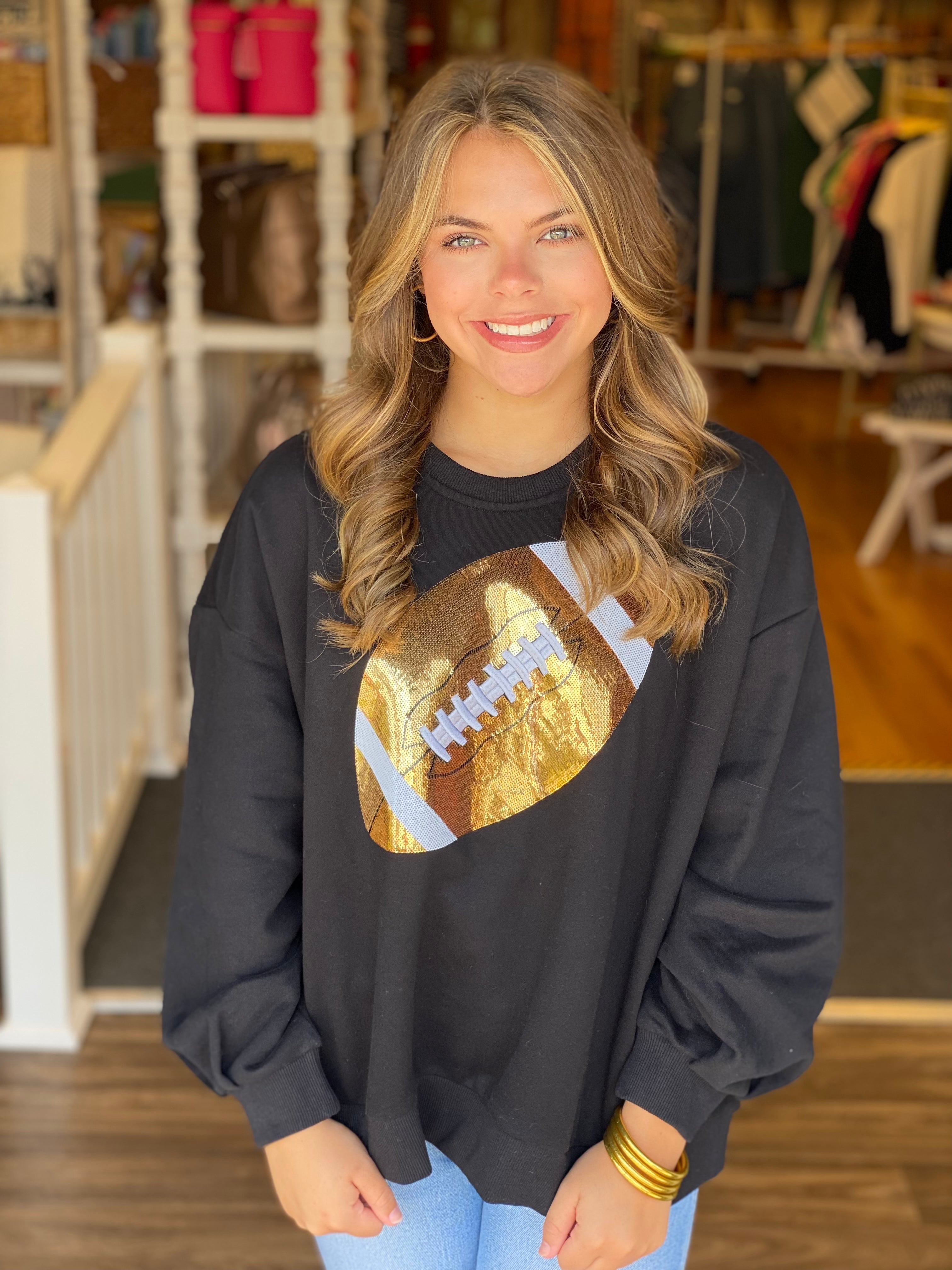 Queen of Sparkle Black/Gold Football Sweatshirt