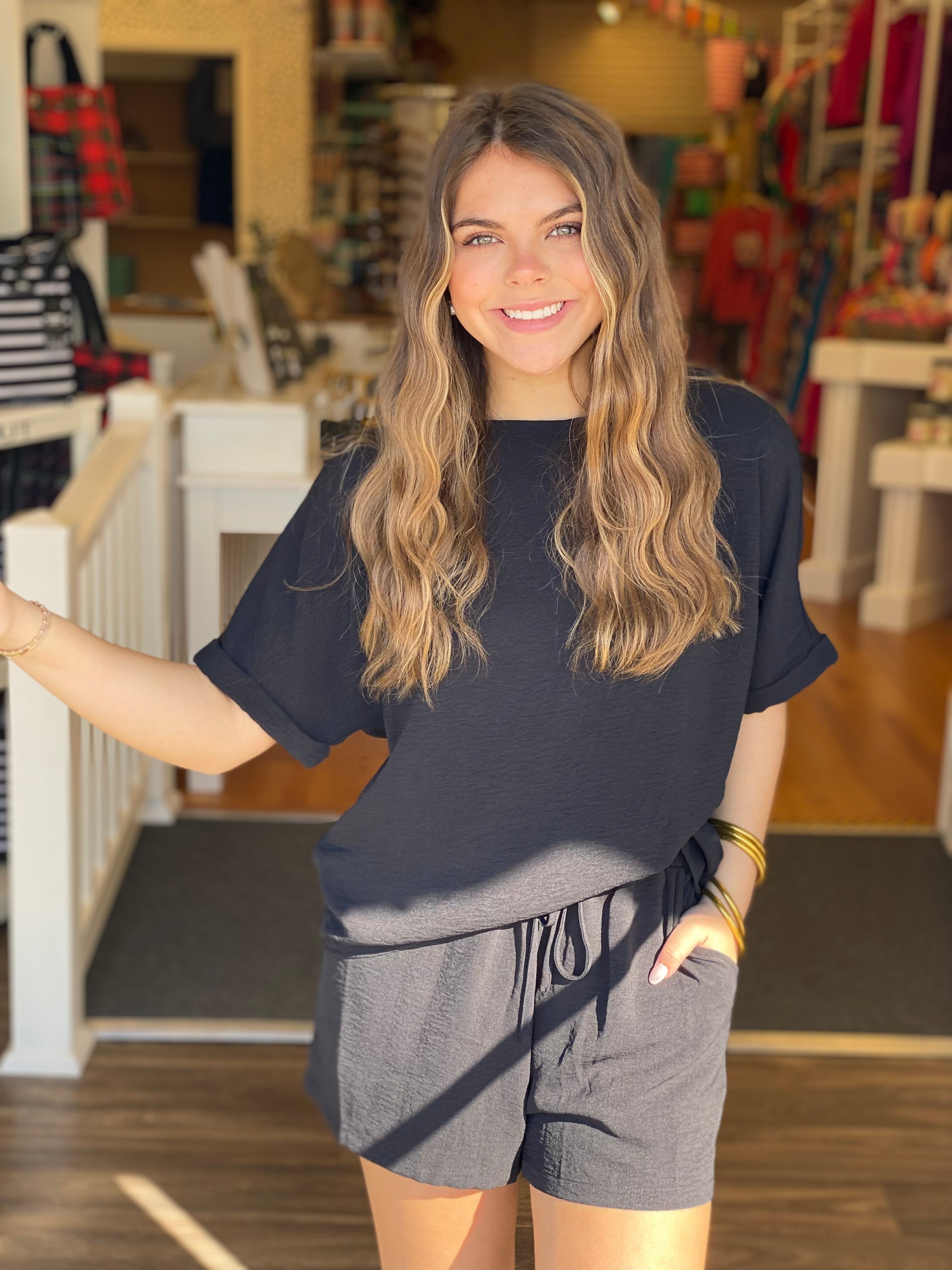 Black Top and Shorts Set