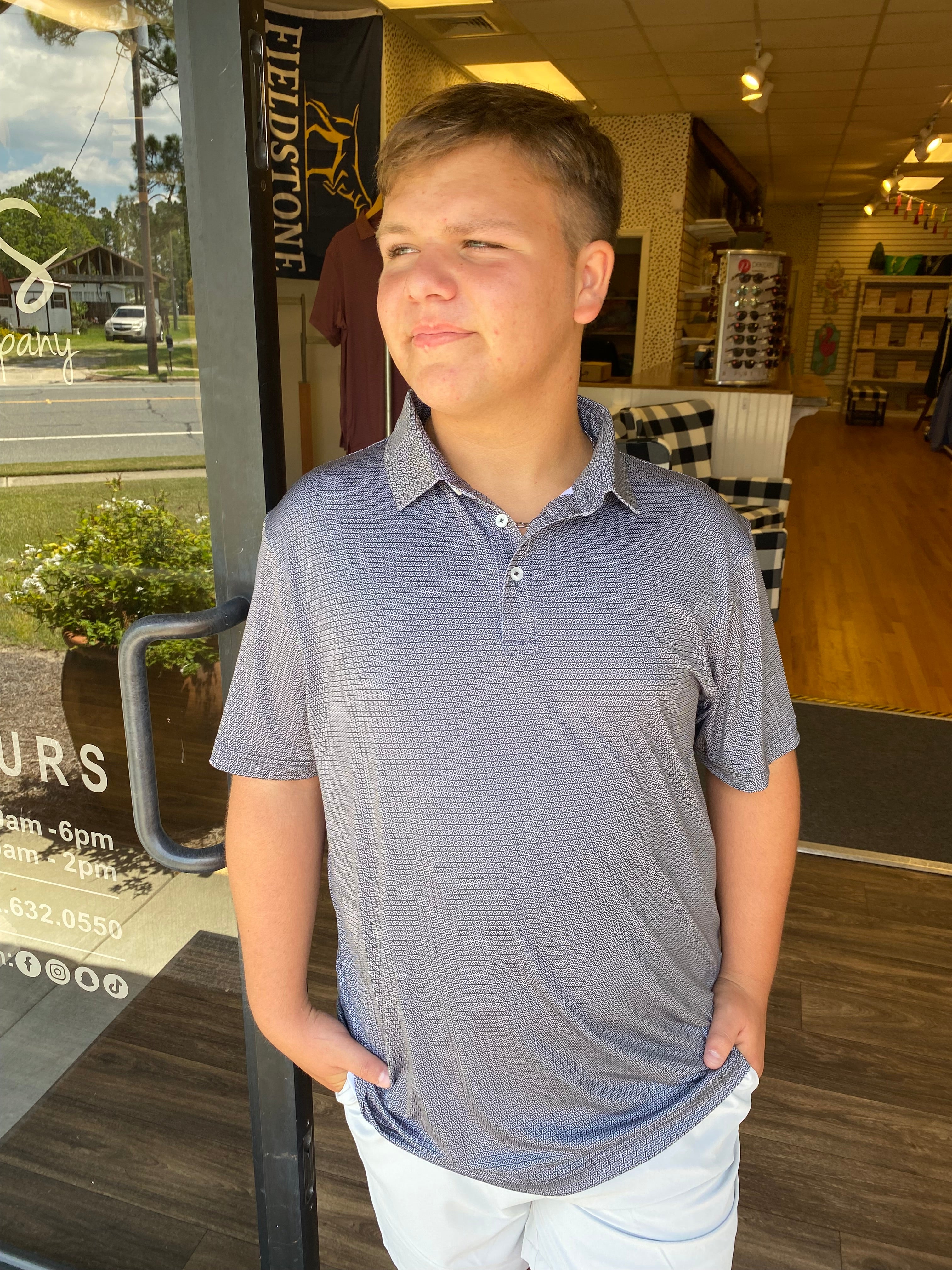 Bluecrest The Apex Print Performance Polo - Black and Grey