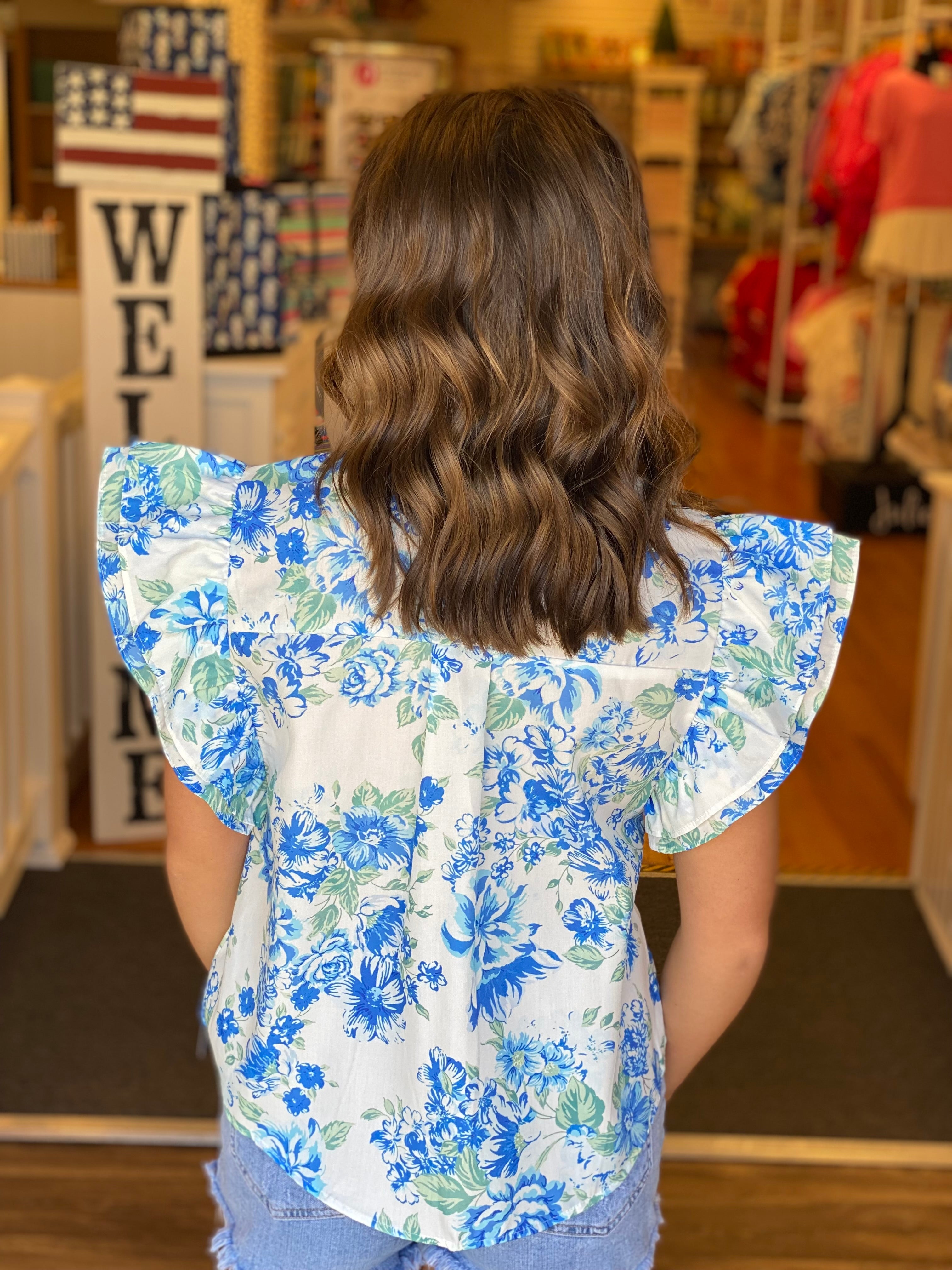 Floral Ruffle Sleeve Blouse