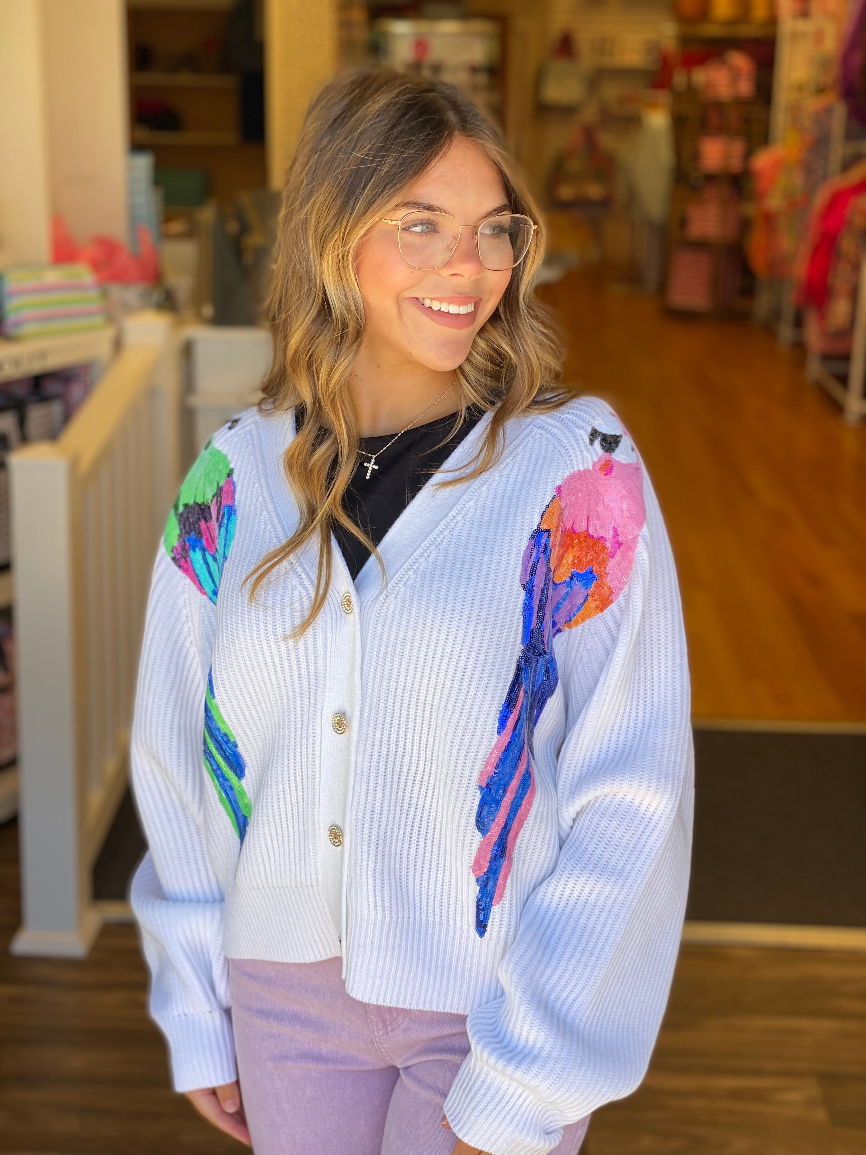 Queen of Sparkle White Multi Parrot Cardigan