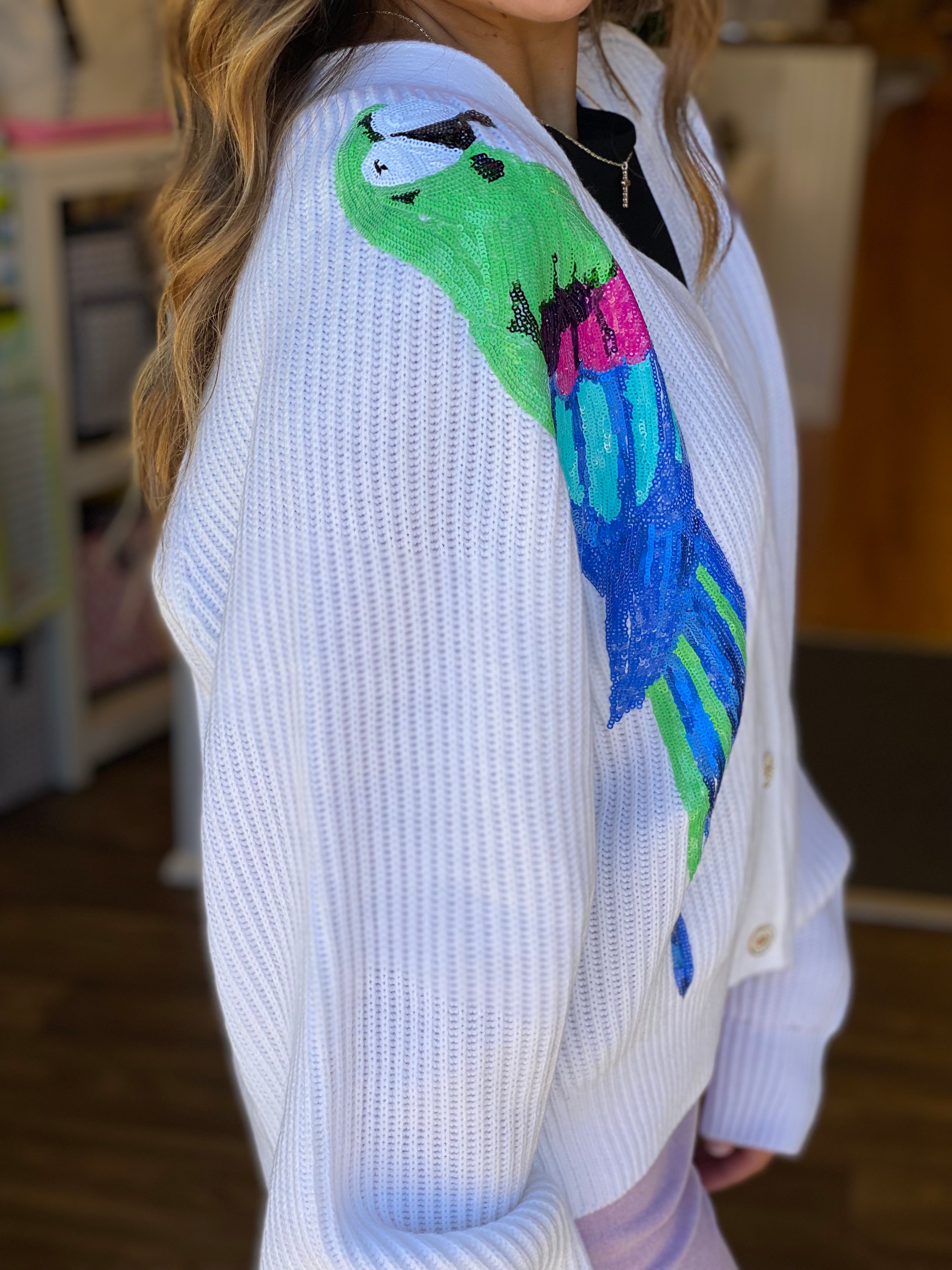 Queen of Sparkle White Multi Parrot Cardigan