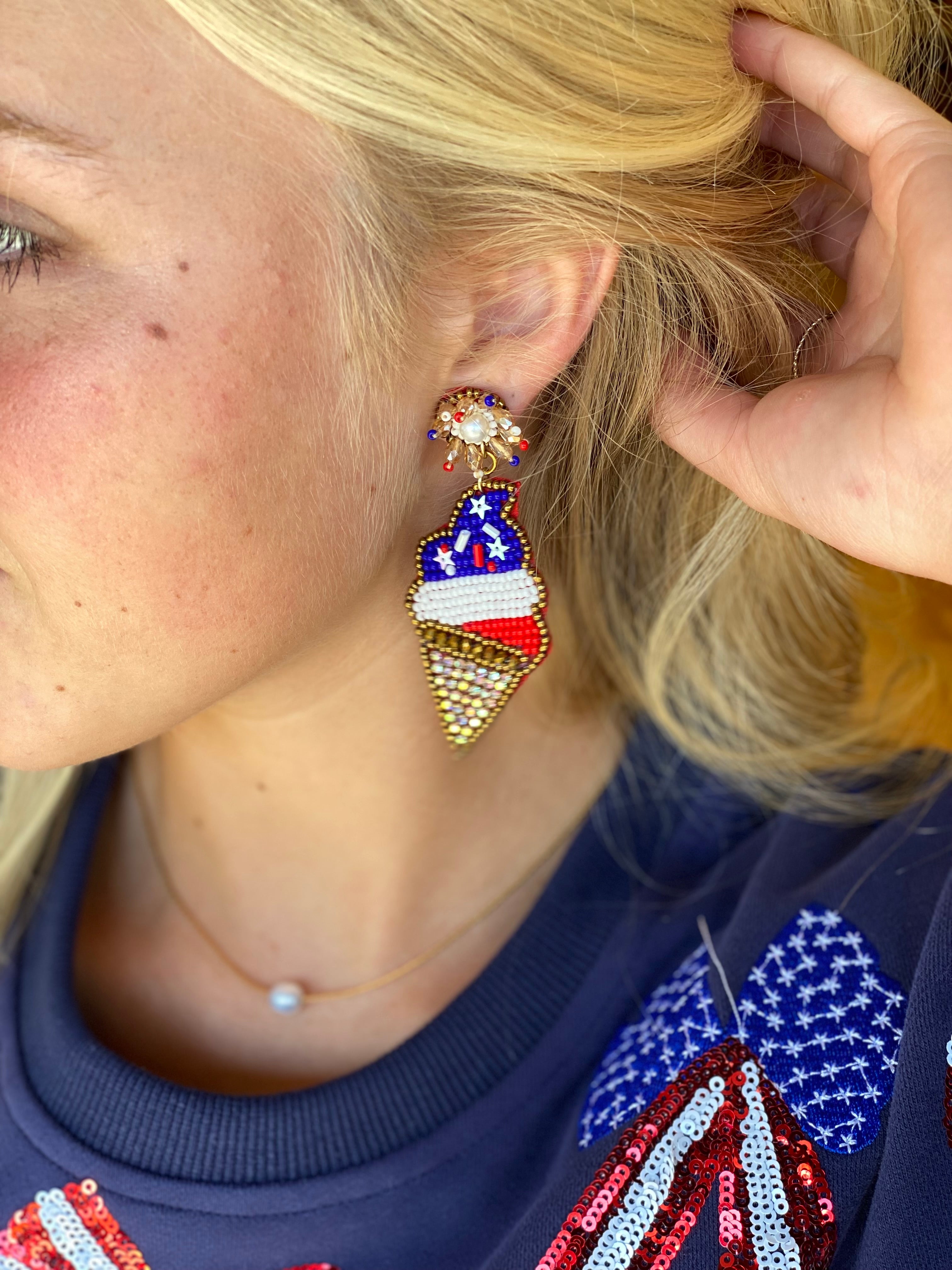 Ice Cream Patriotic Seed Bead Earrings