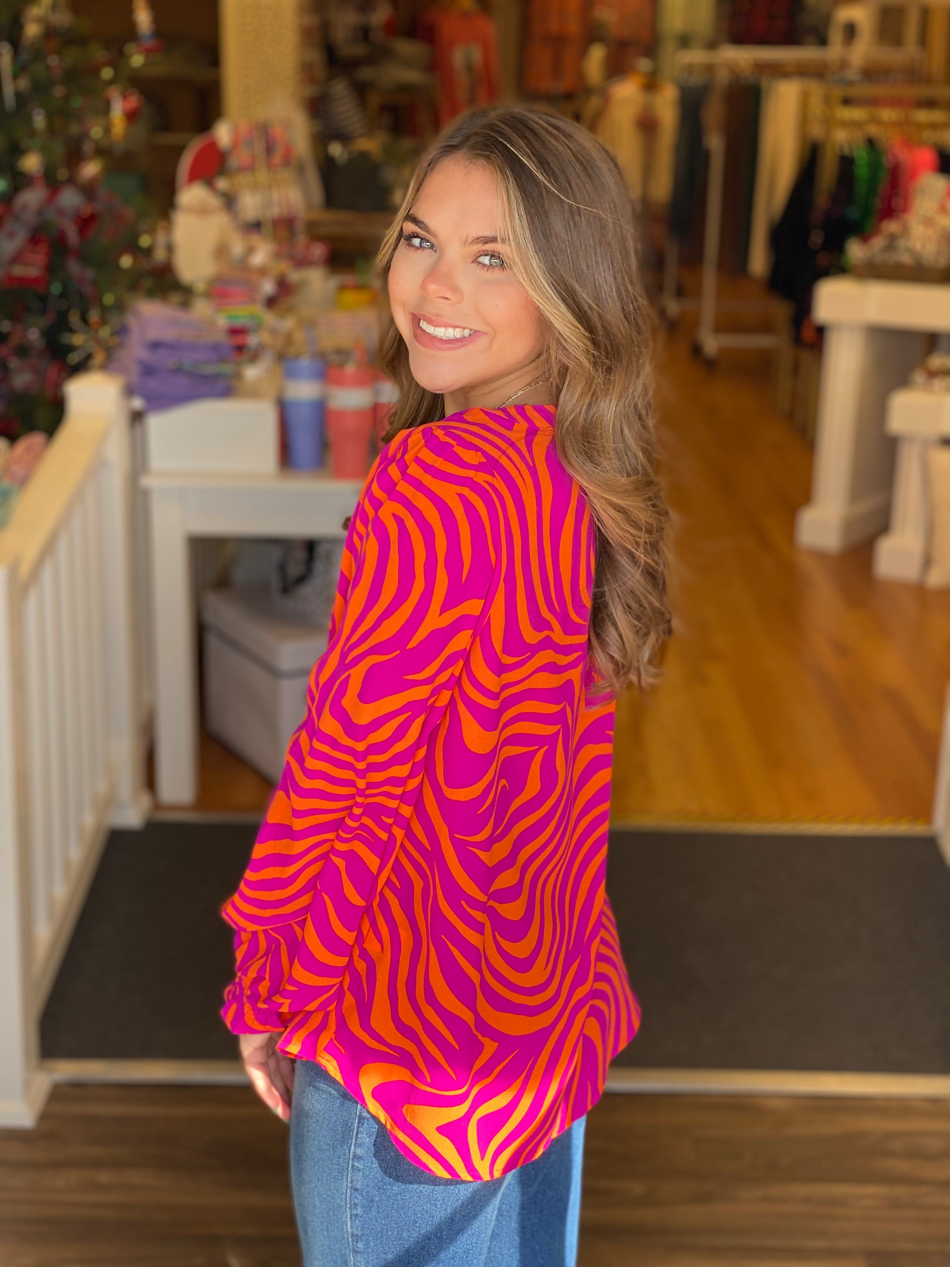 Hot Pink and Orange Zebra Stripe Top