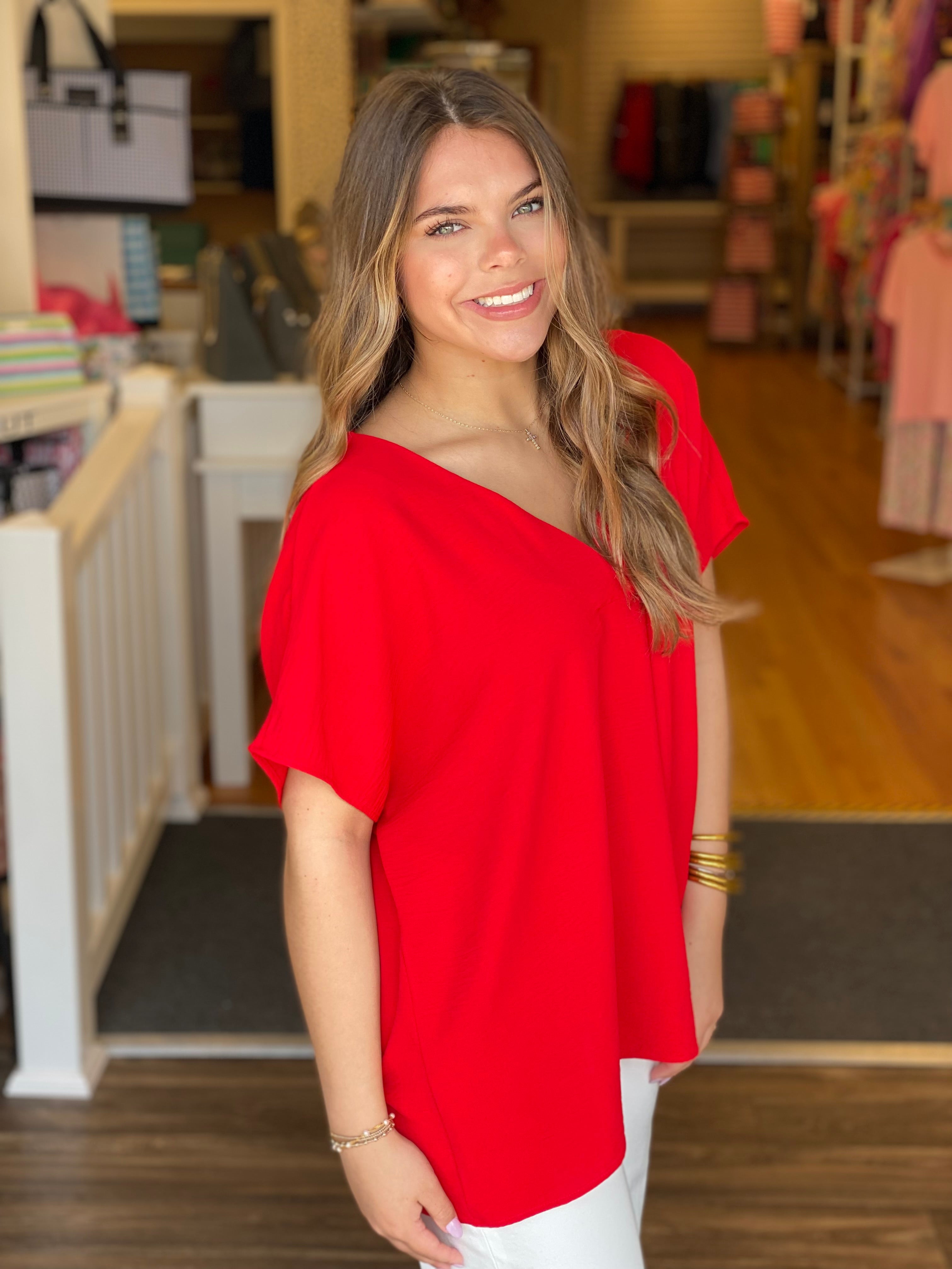 Breezy Short Sleeve Top - Red