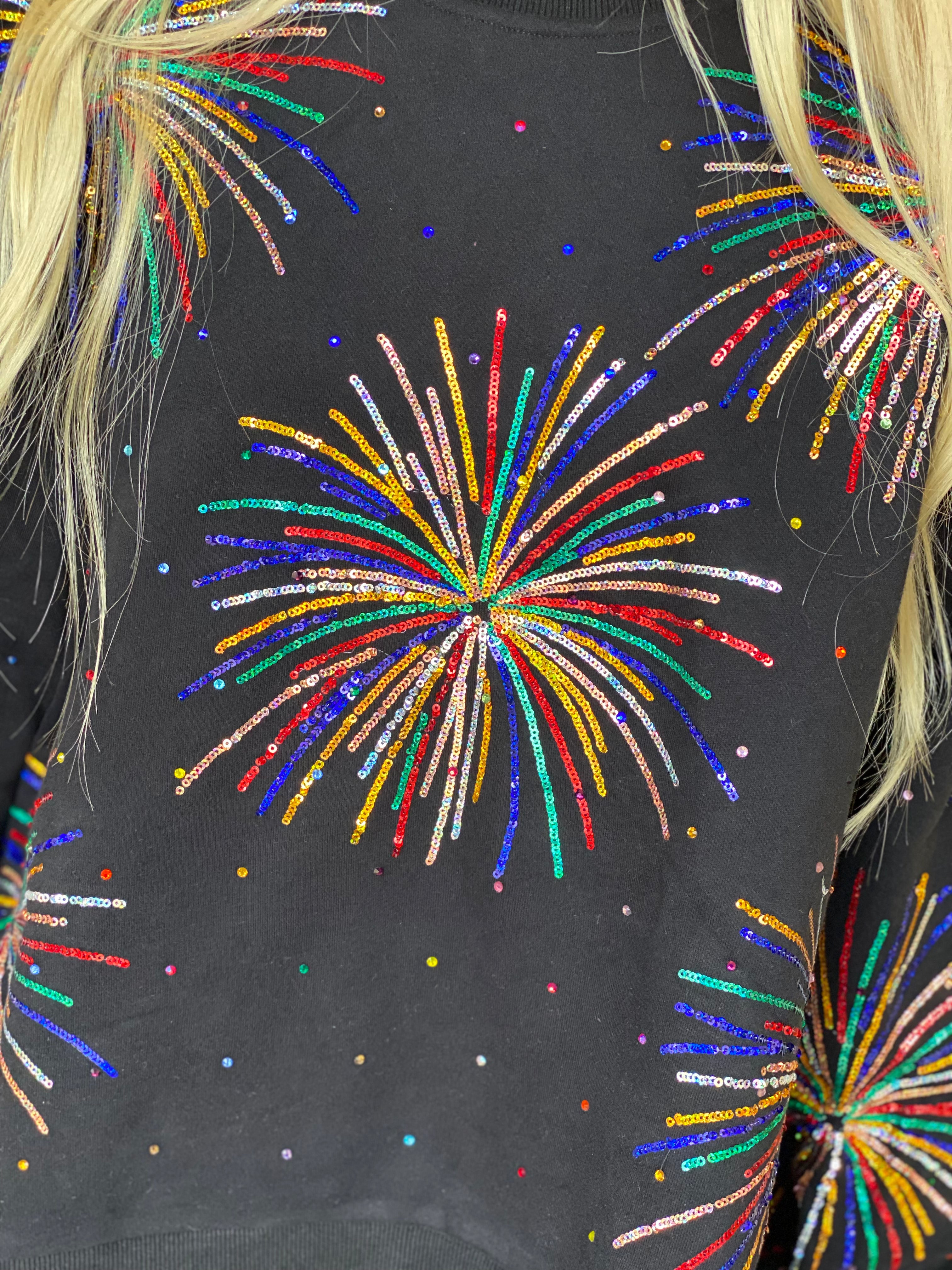 Queen of Sparkle Black Multi Firework Sweatshirt