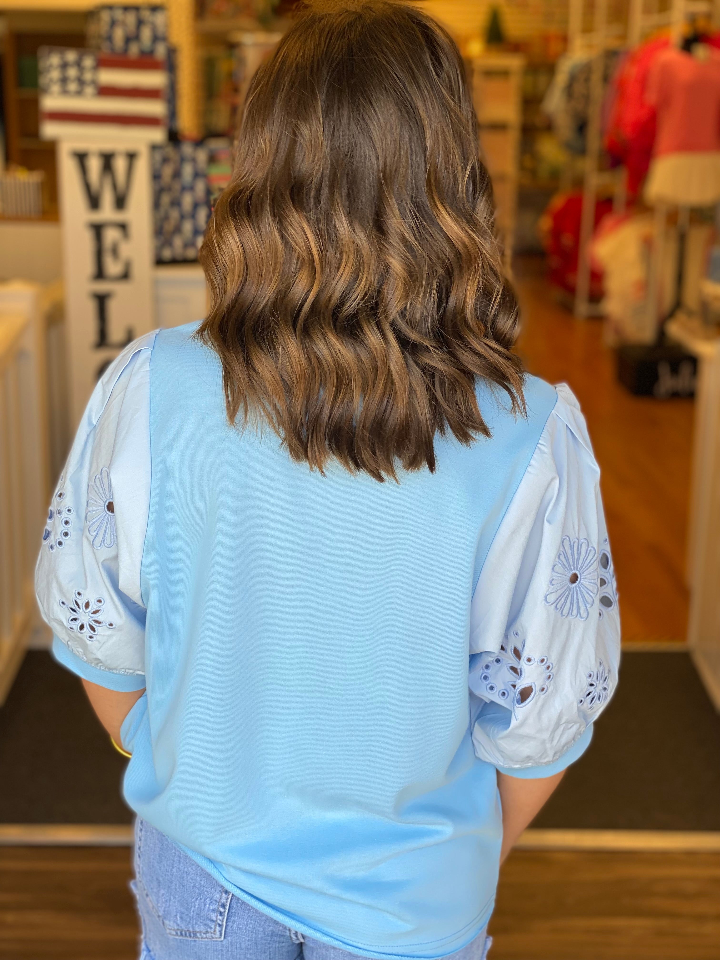 Sky Blue Eyelet Top