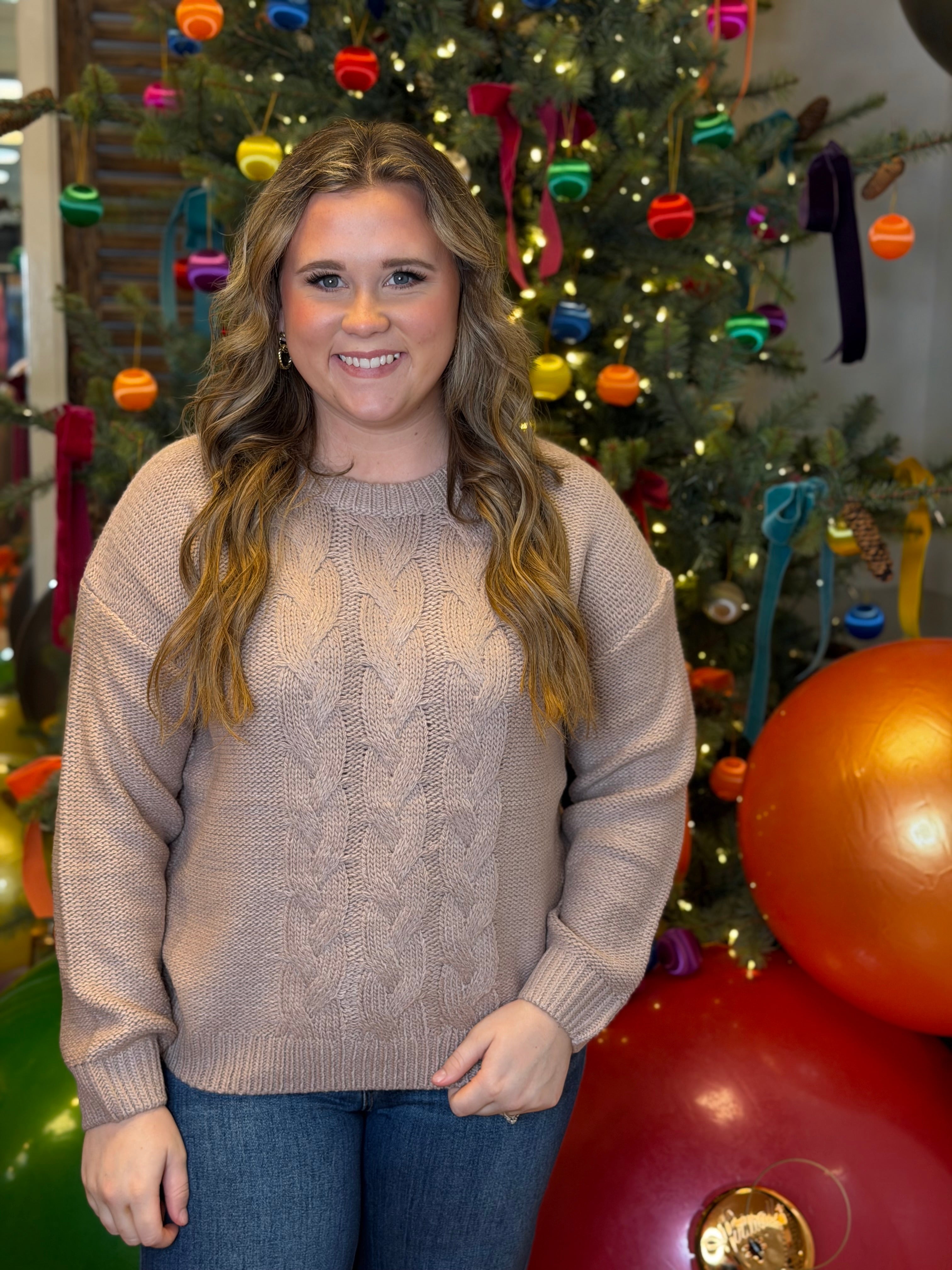 Cozy Cable Knit Sweater - Blush