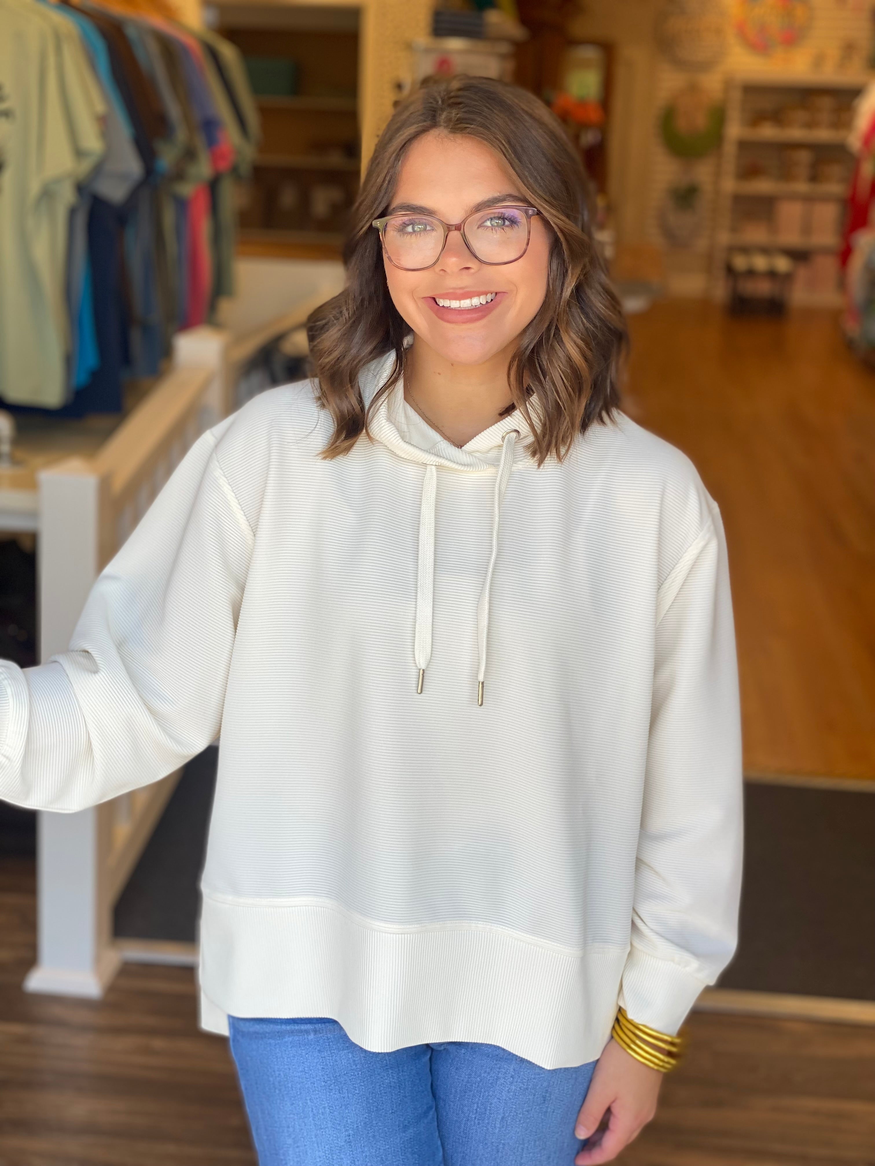 Simply Southern Lightweight Ribbed Hoodie - Ivory