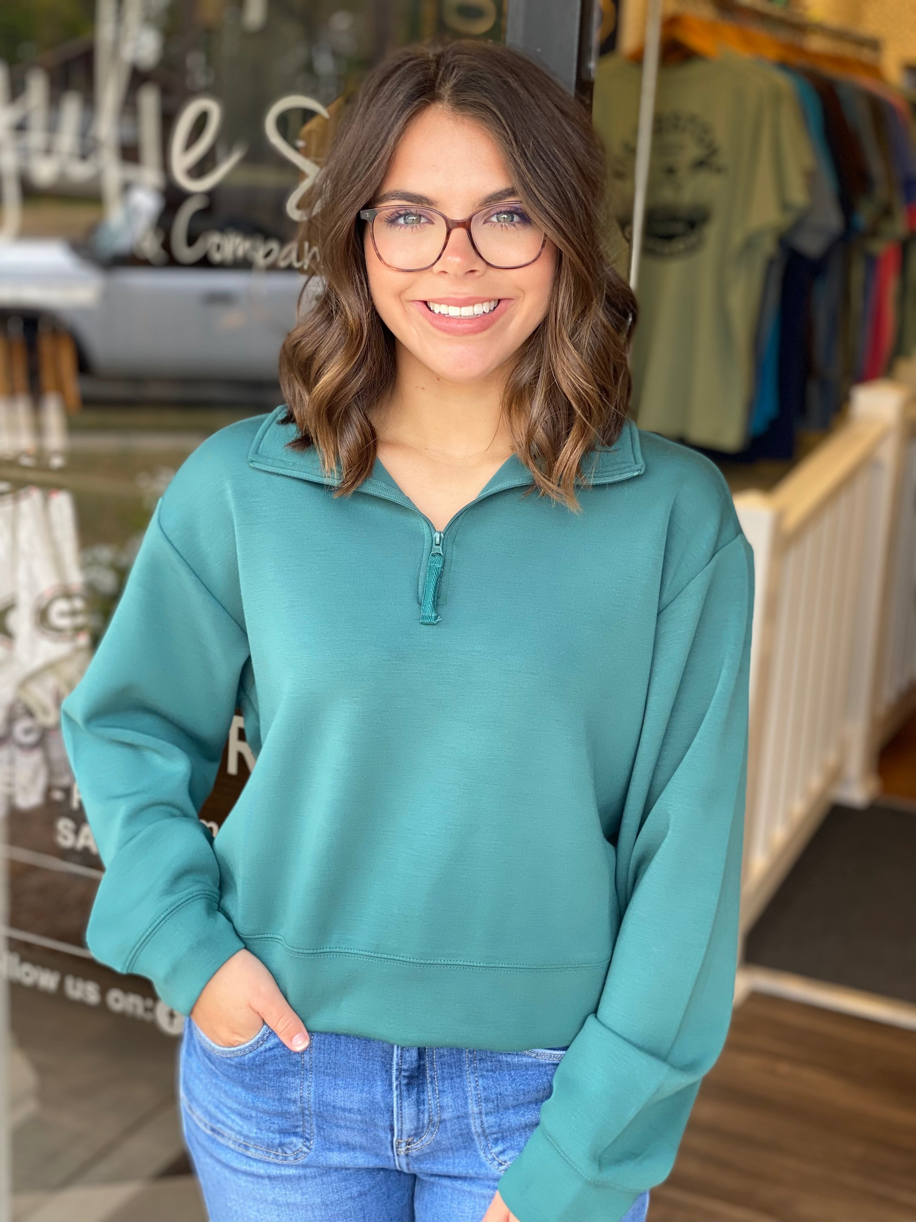 Simply Southern Women's Quarter Zip Pullover - Jade