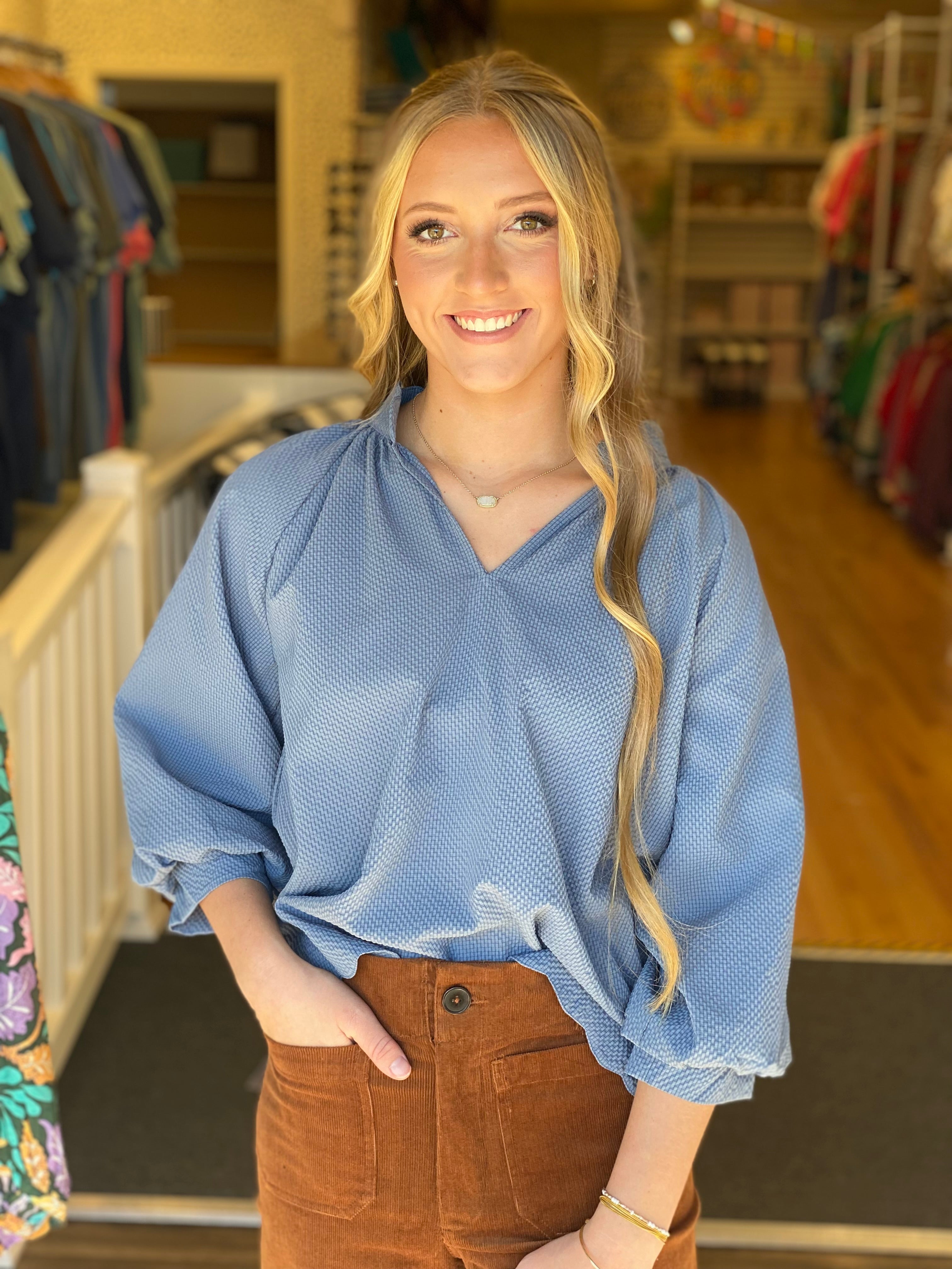 Autumn Vibes Top - Steel Blue