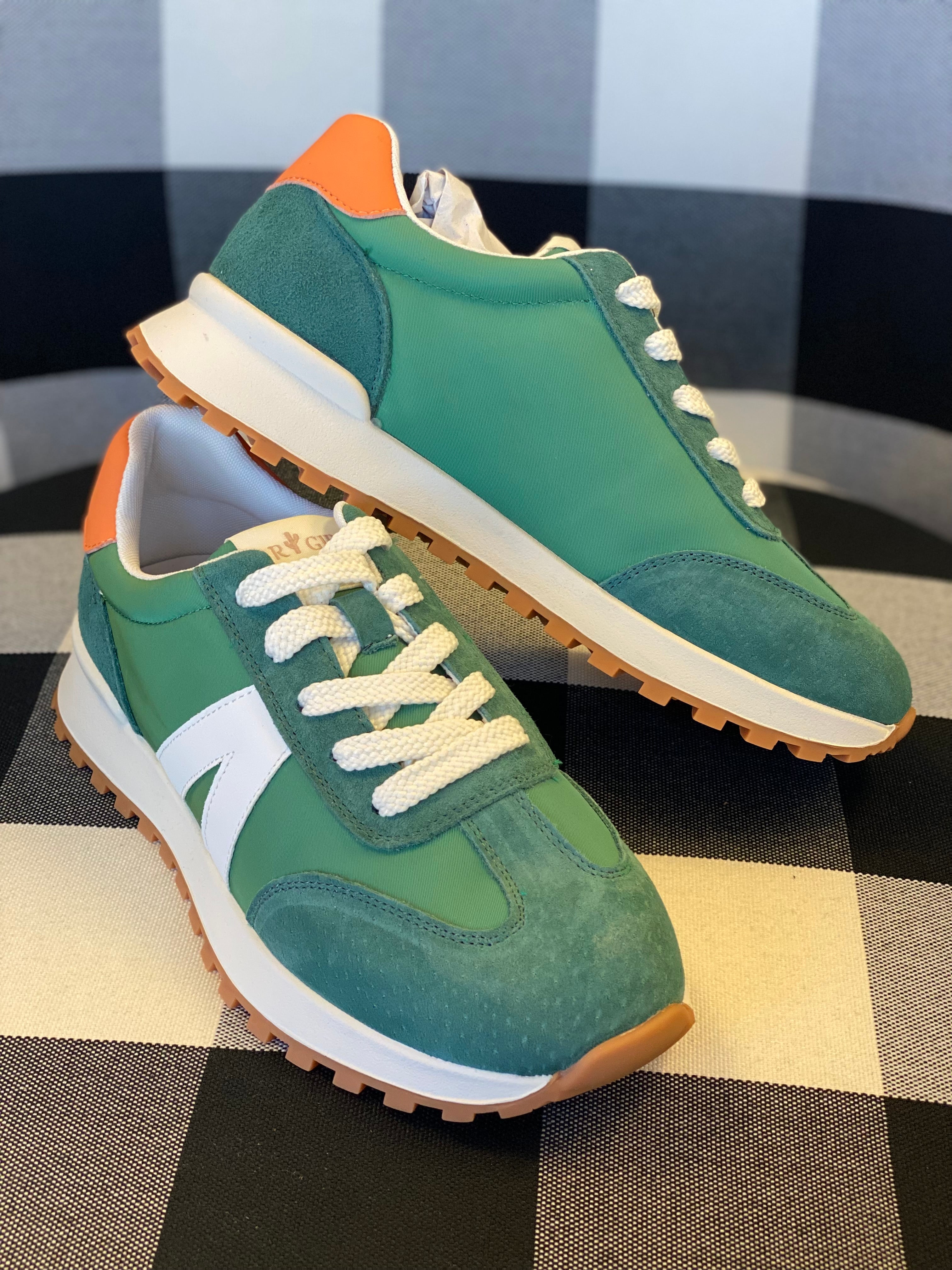 Green, White, and Orange Sneakers