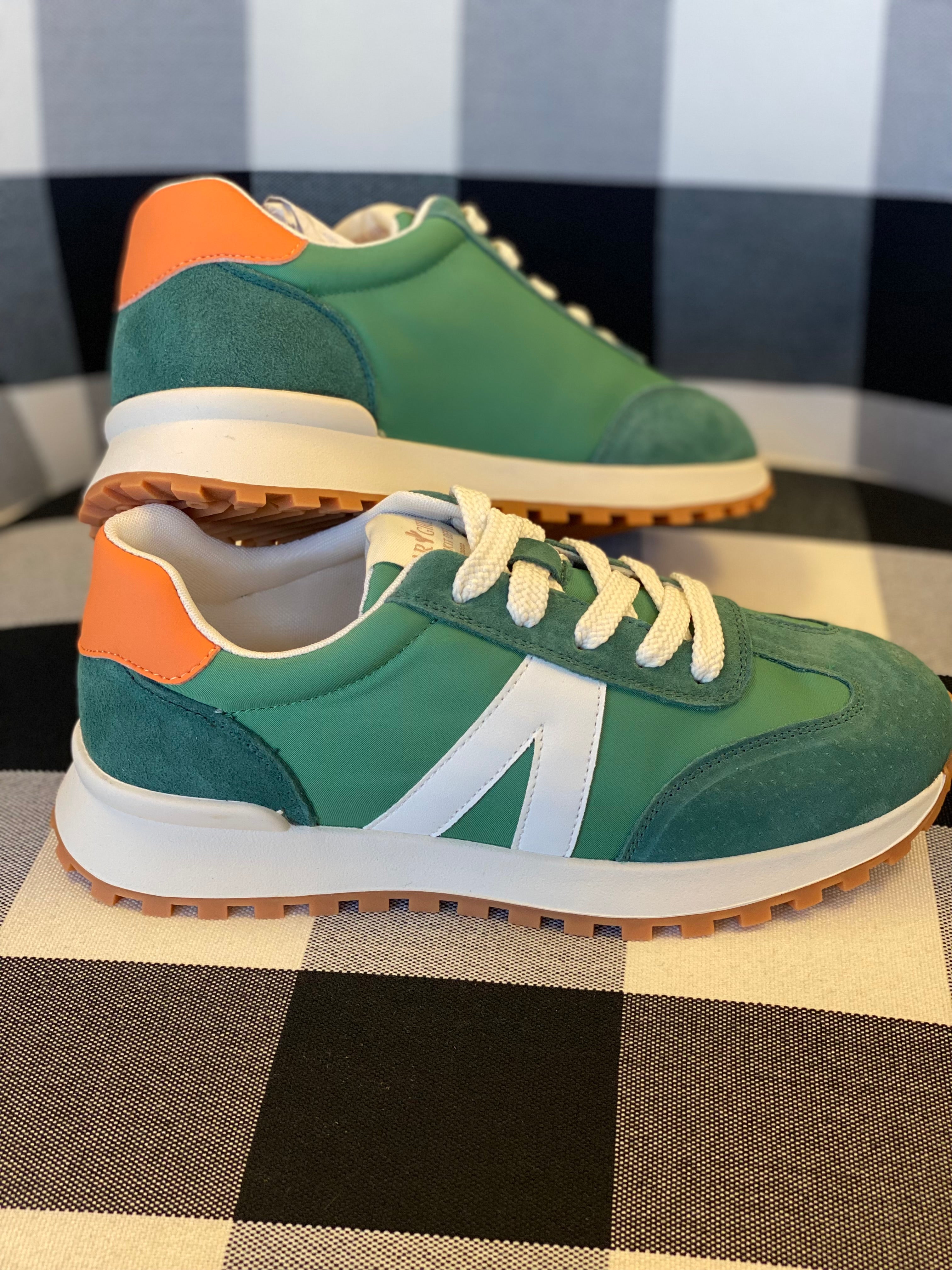 Green, White, and Orange Sneakers