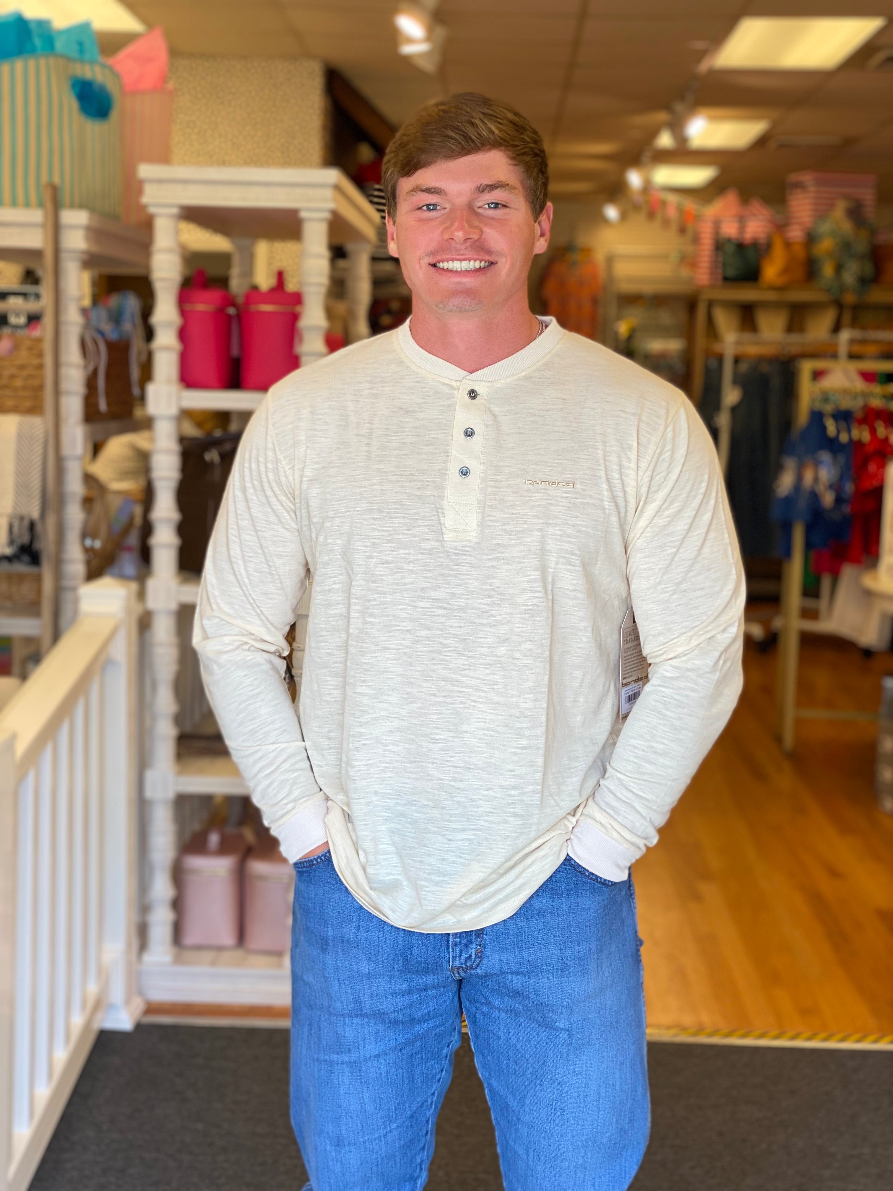 Banded Brush Creek Henley - Oatmeal