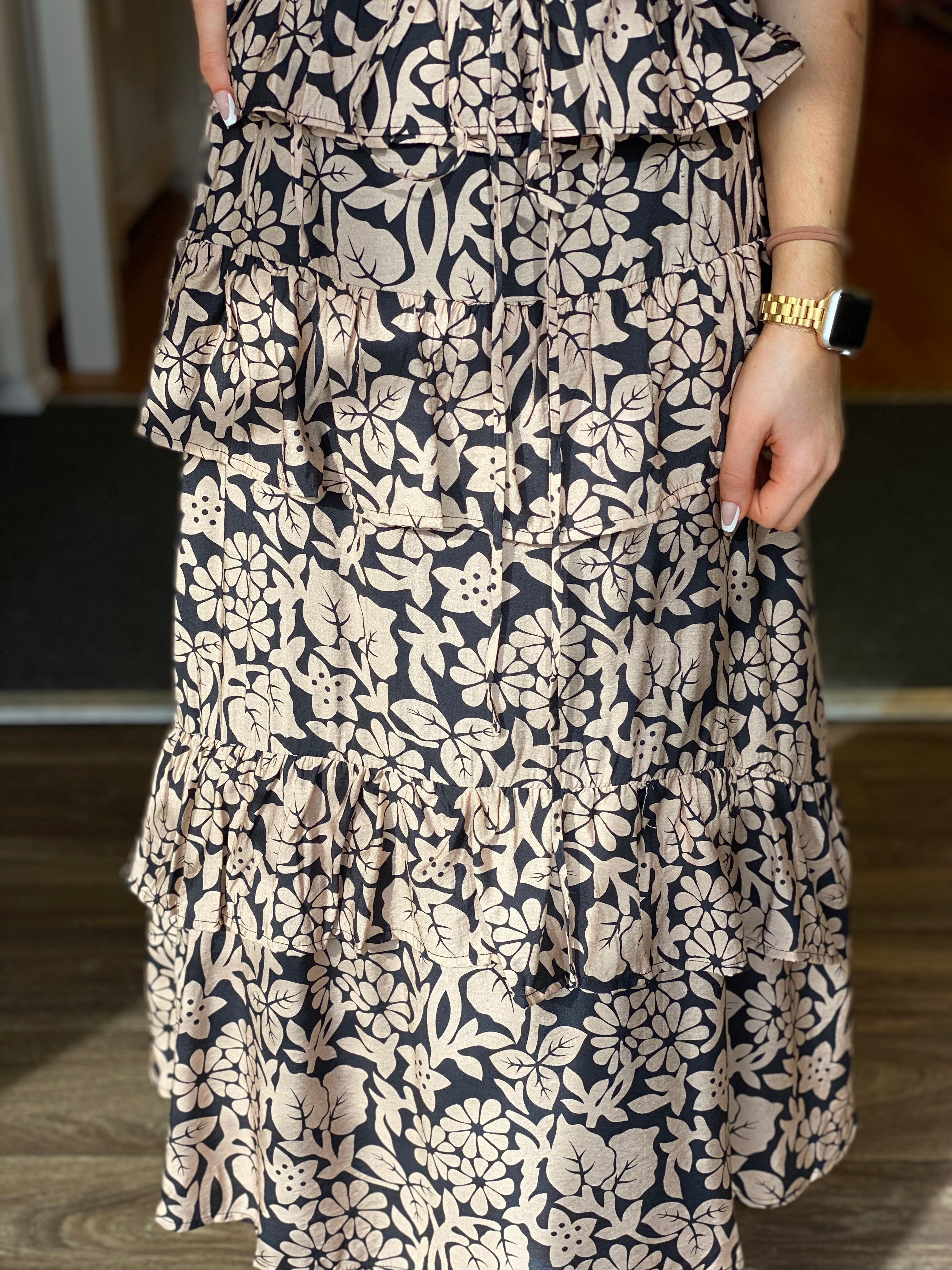 Leopard Print Tiered Midi Skirt