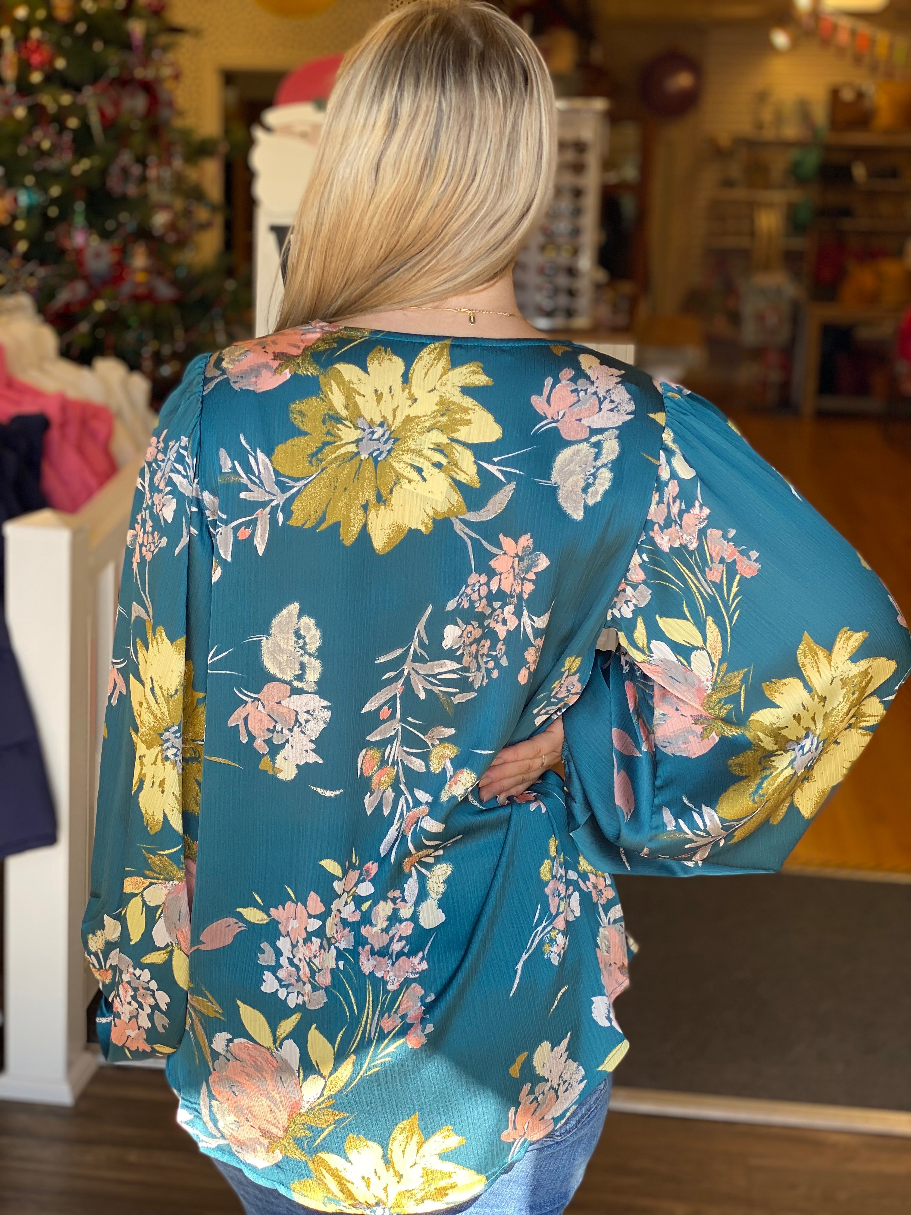 Teal and Floral Blouse