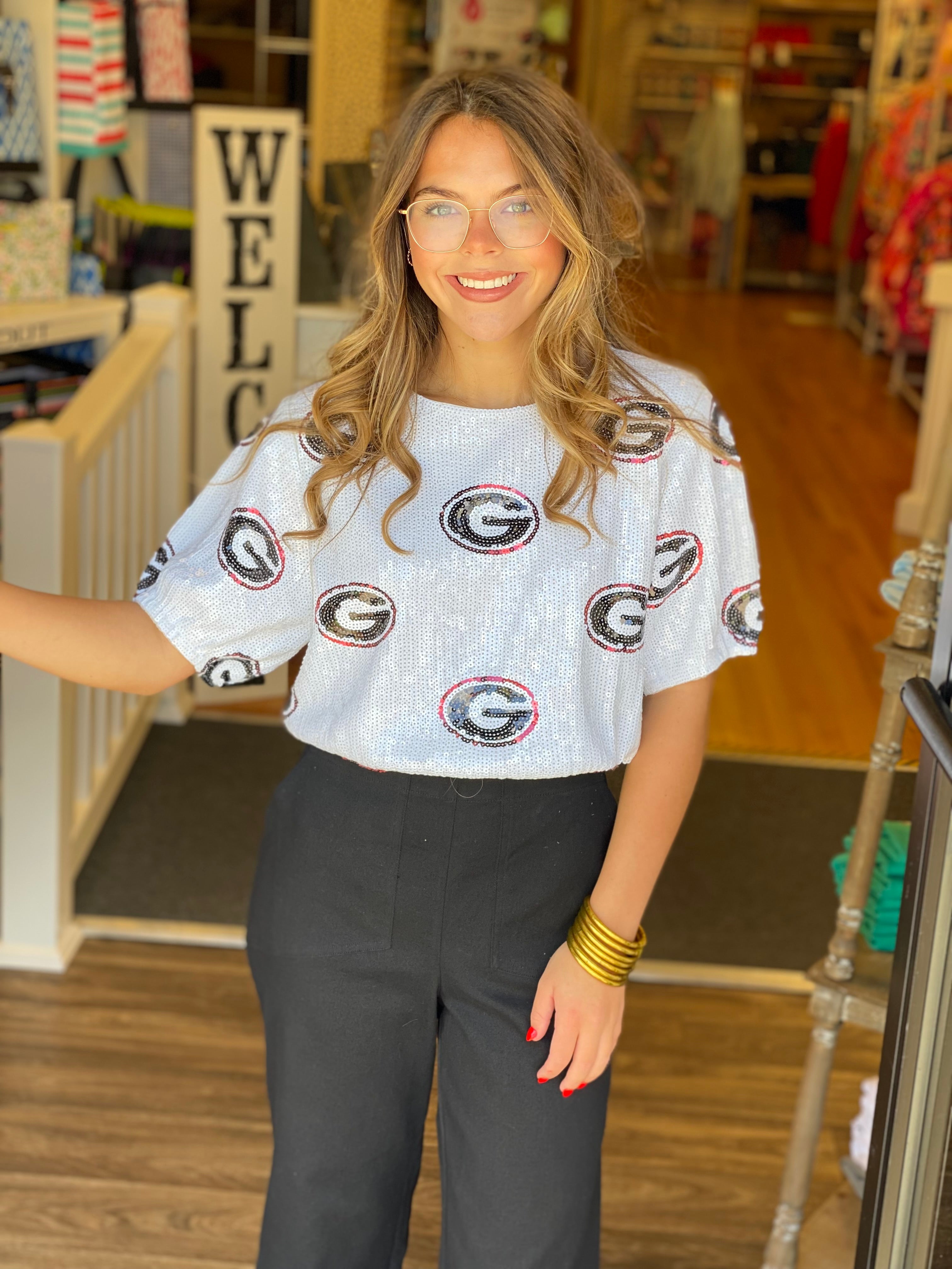 UGA Sequin Top