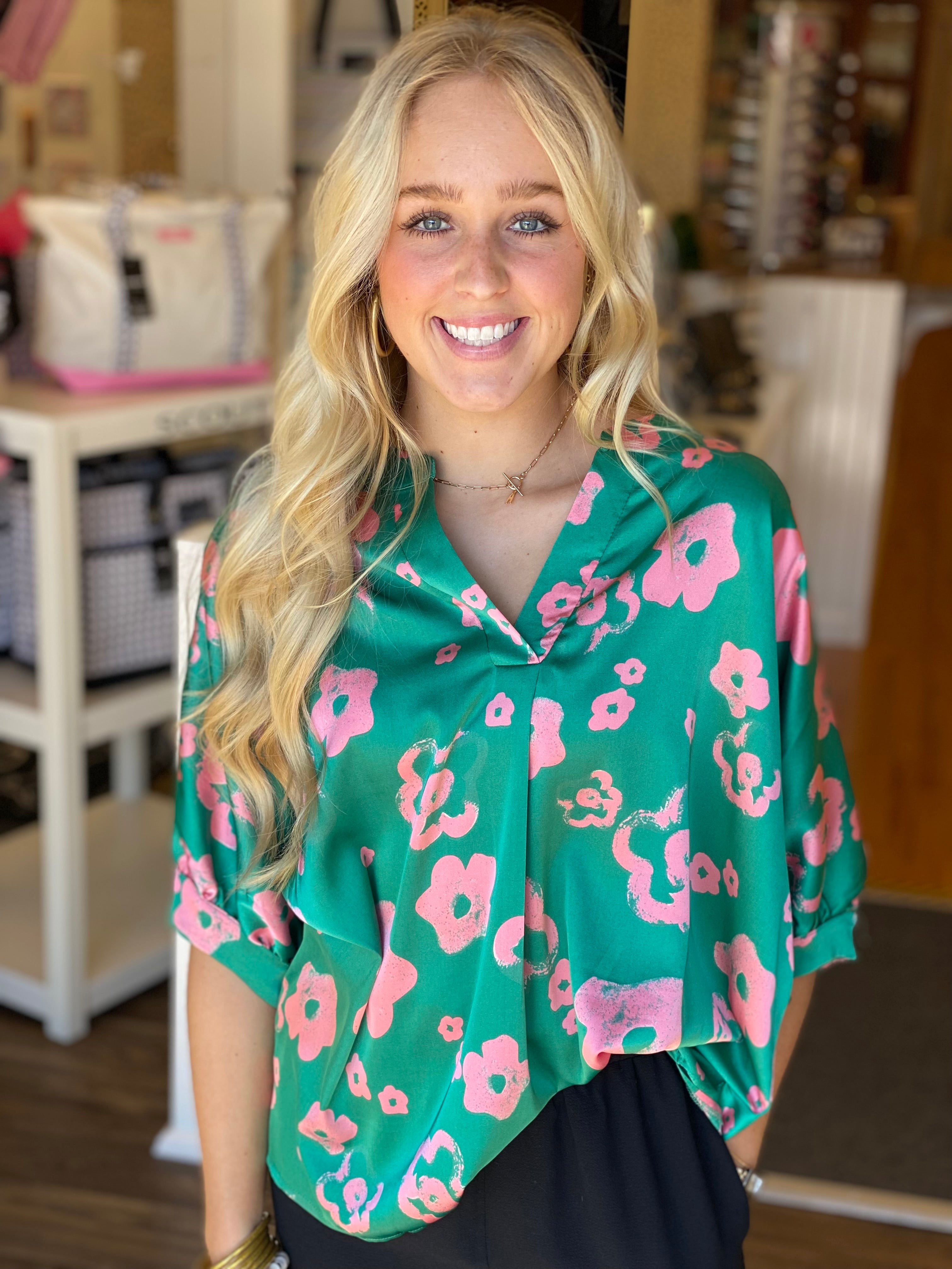 Jade and Pink Floral Top