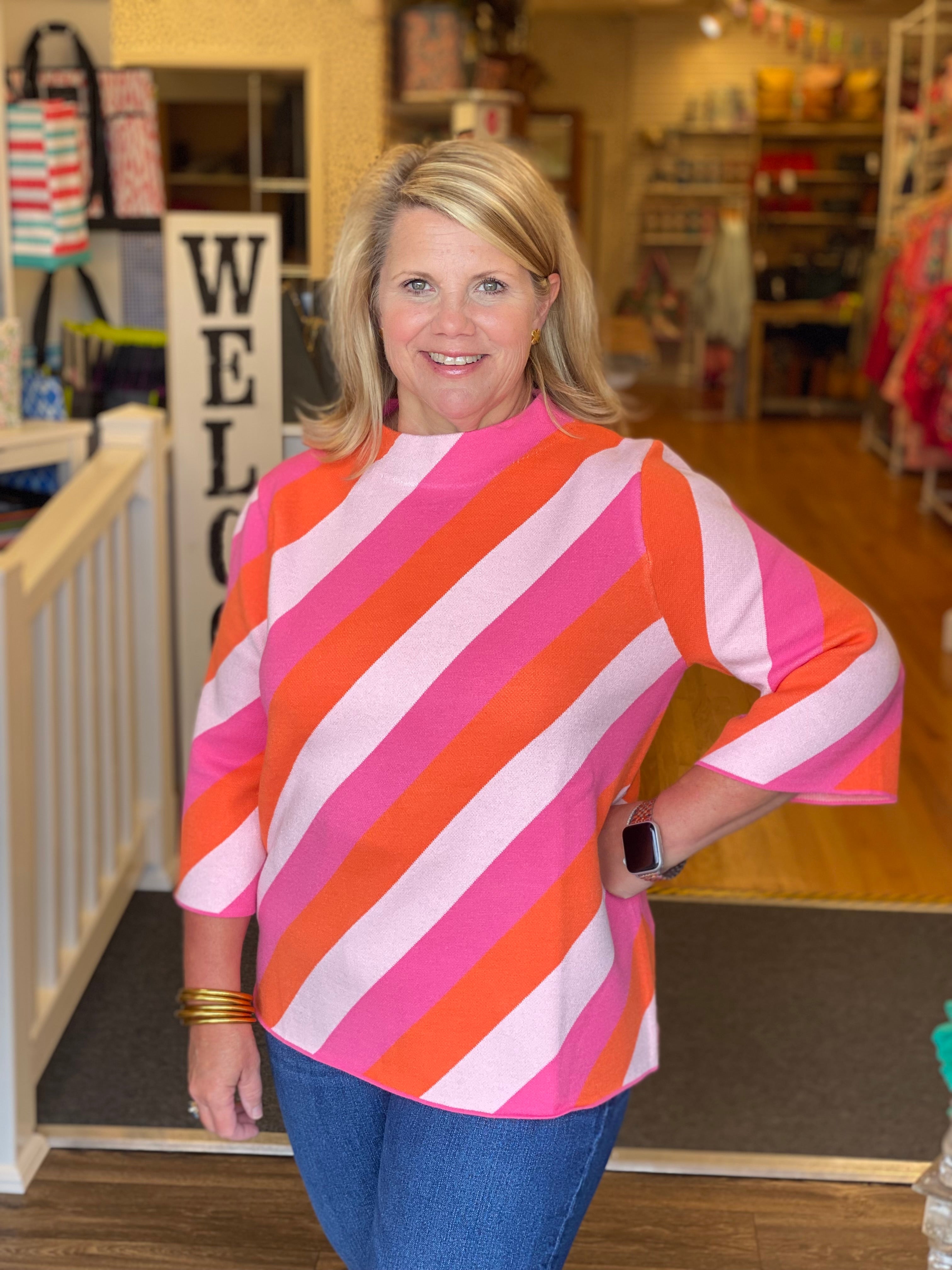 Michelle McDowell Phoebe Sweater - Pink/Orange Stripe