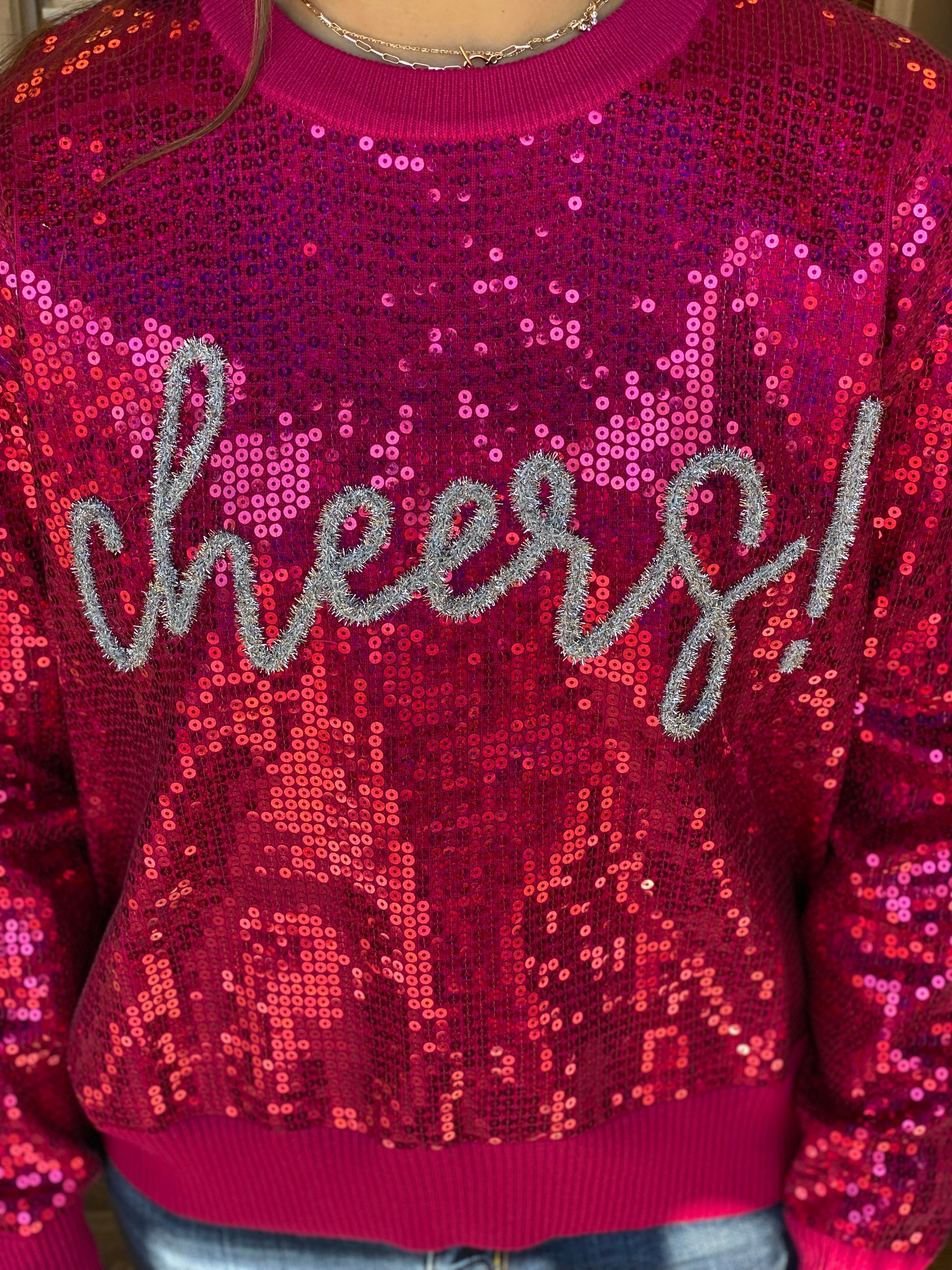 Queen of Sparkle Pink Full Sequin Cheers Sweatshirt
