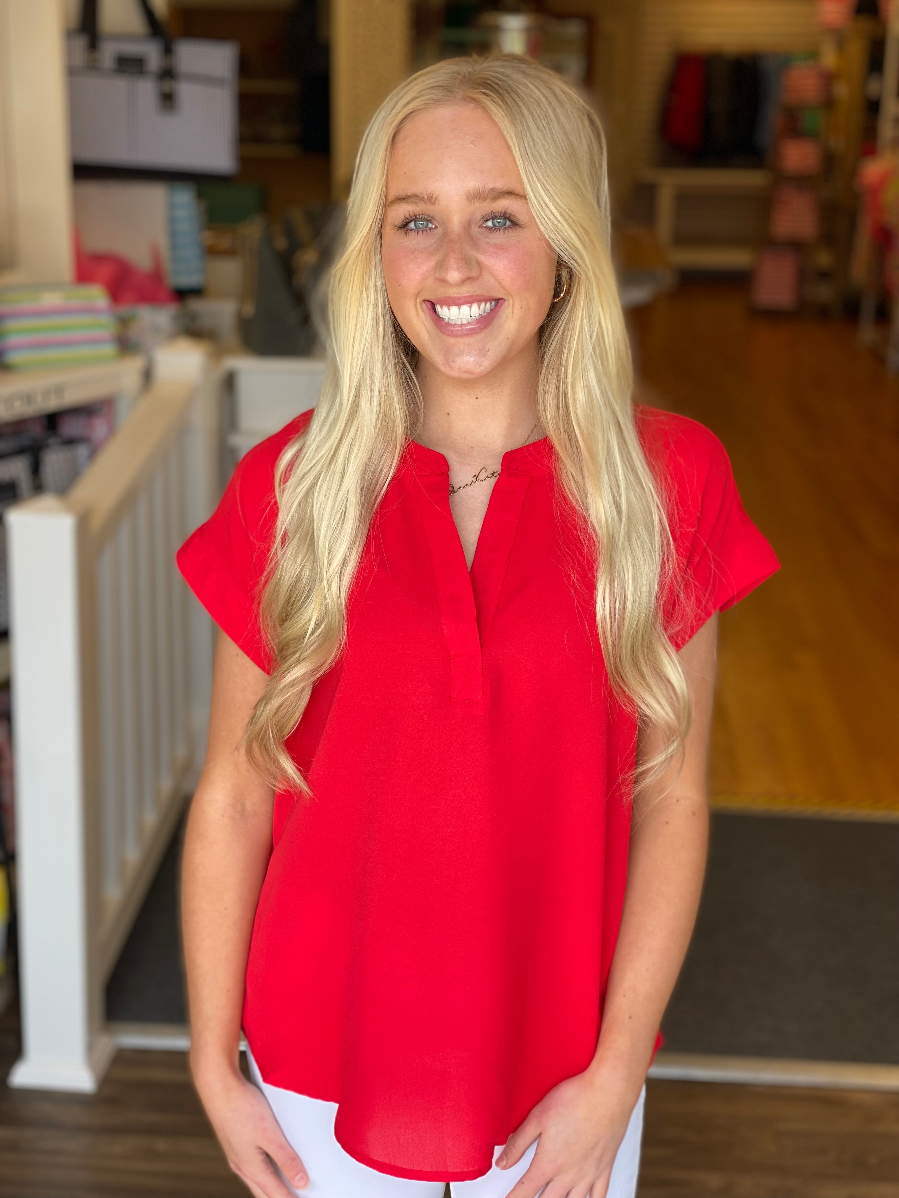 Short Sleeve Red Blouse