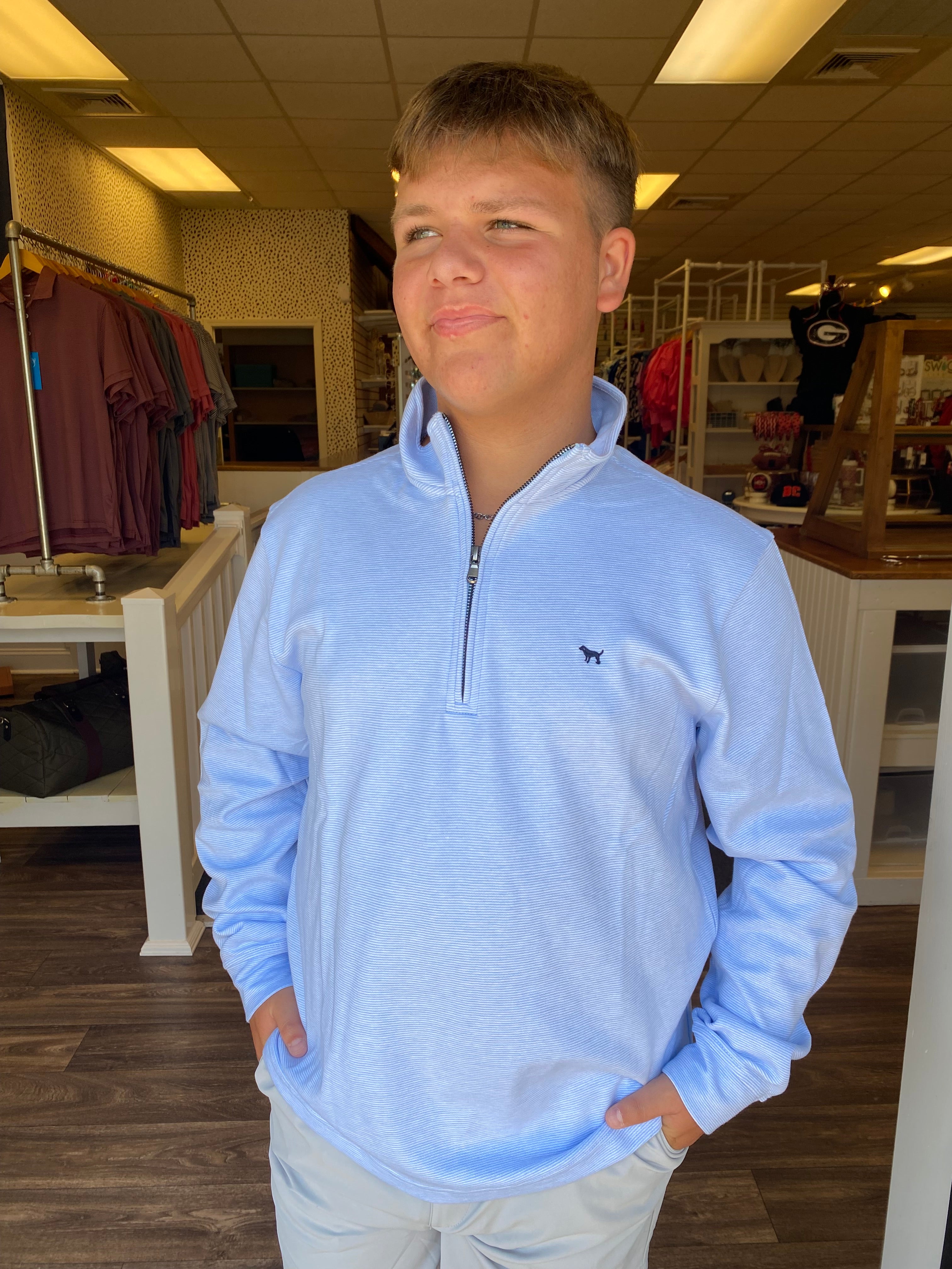 Simply Southern Quarter Zip Pullover - Light Blue