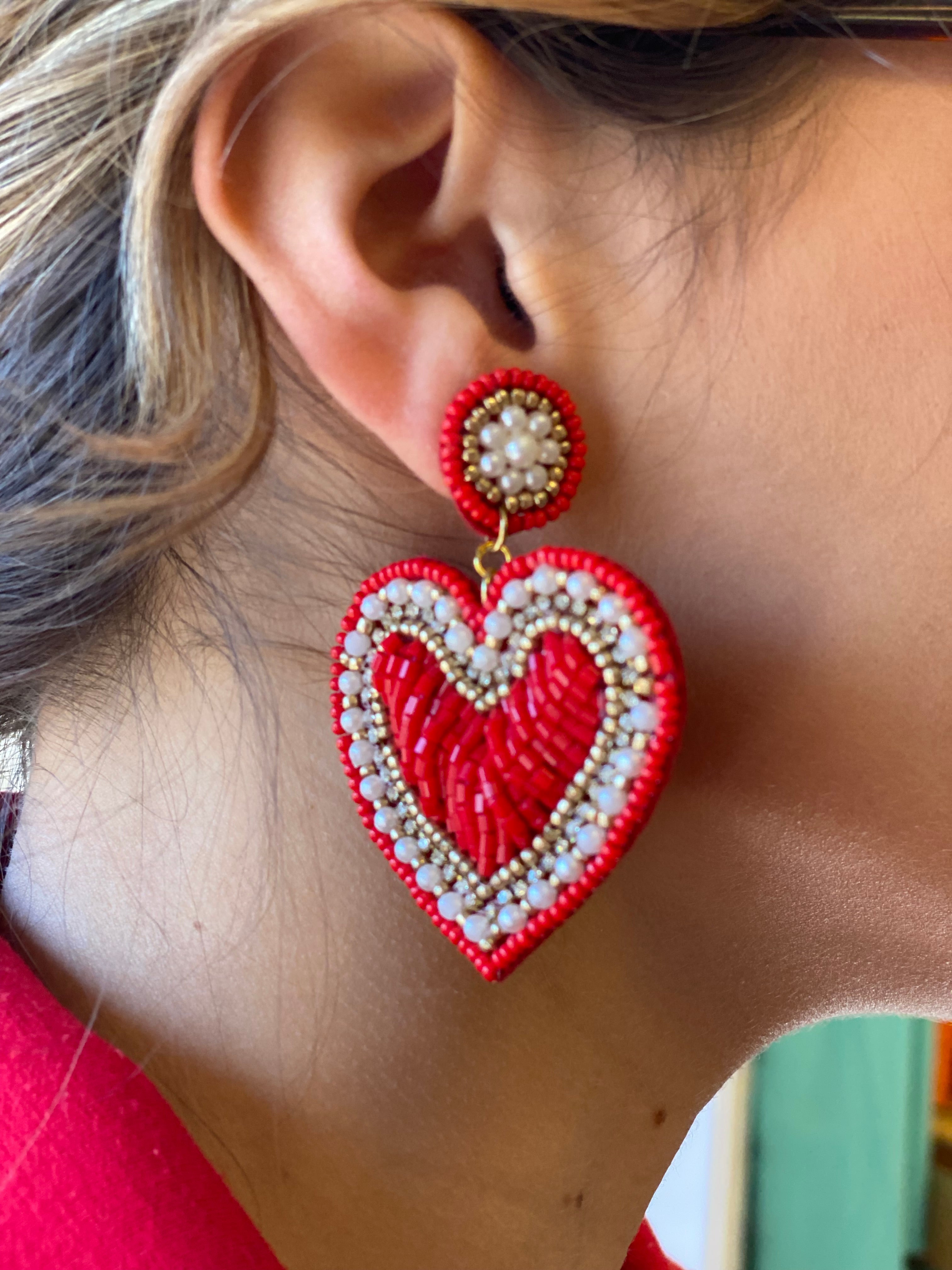 Beaded Heart Earrings