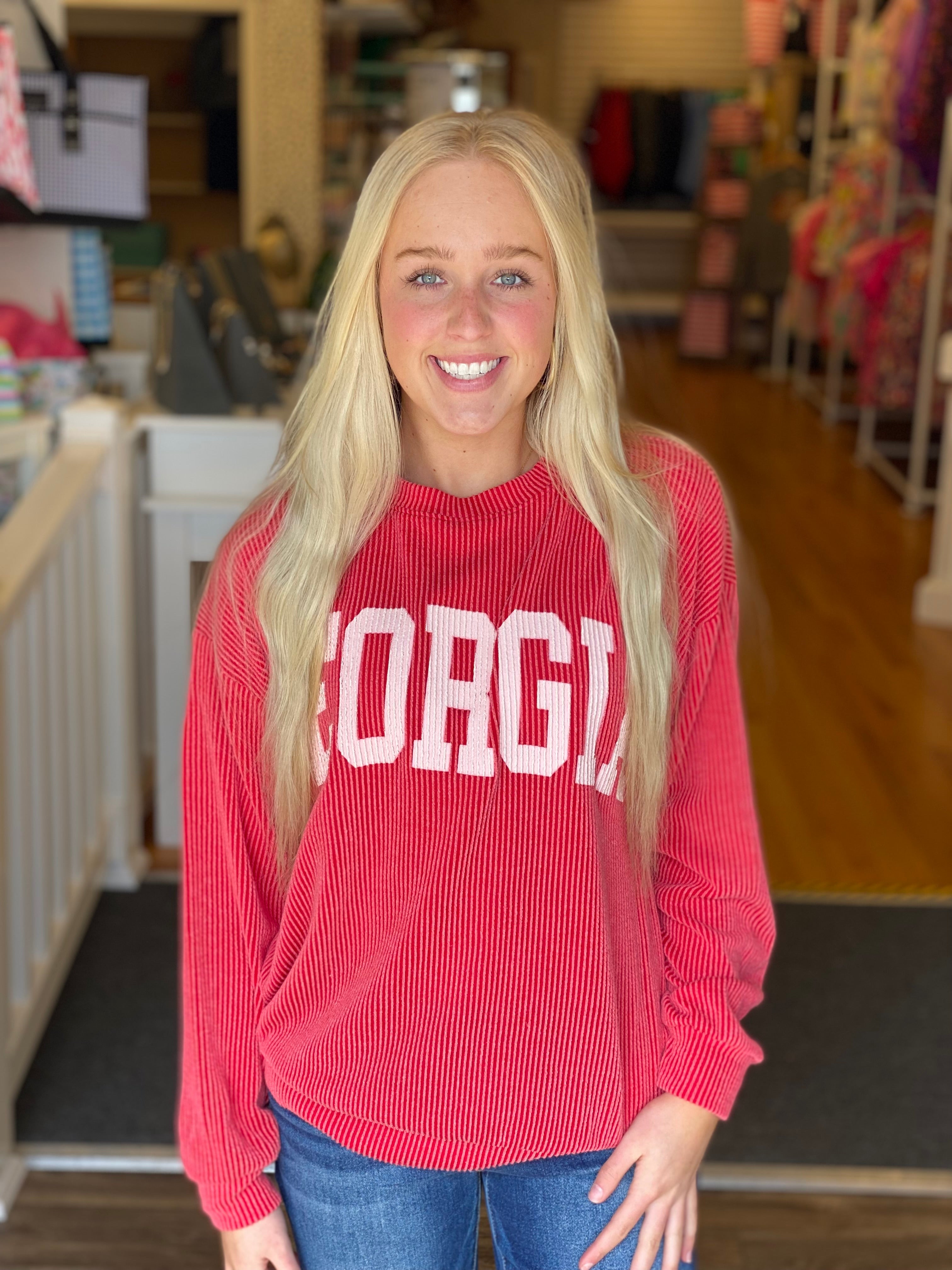 "Georgia" Ribbed Graphic Sweatshirt - Red