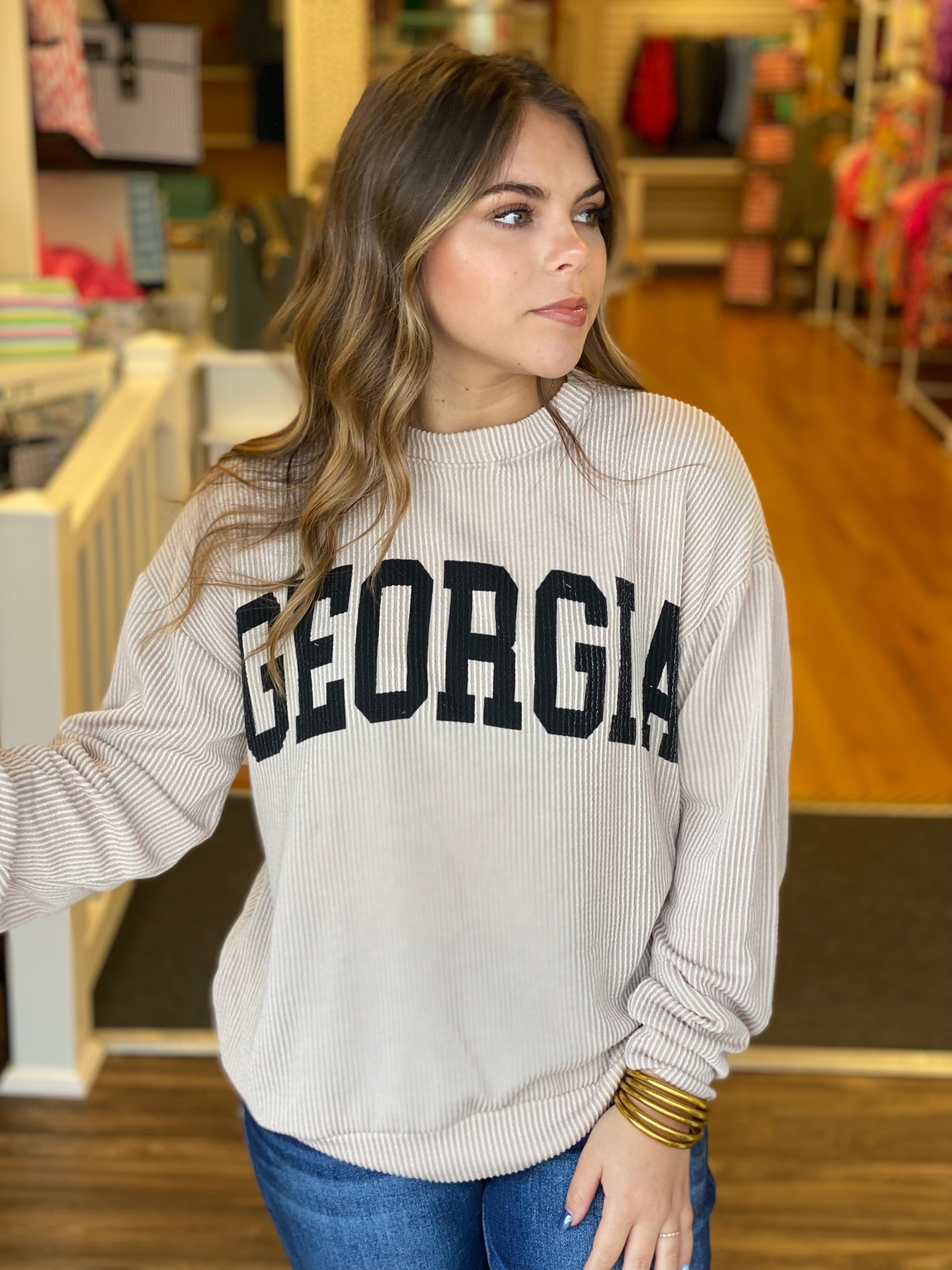 "Georgia" Ribbed Graphic Sweatshirt - Oatmeal