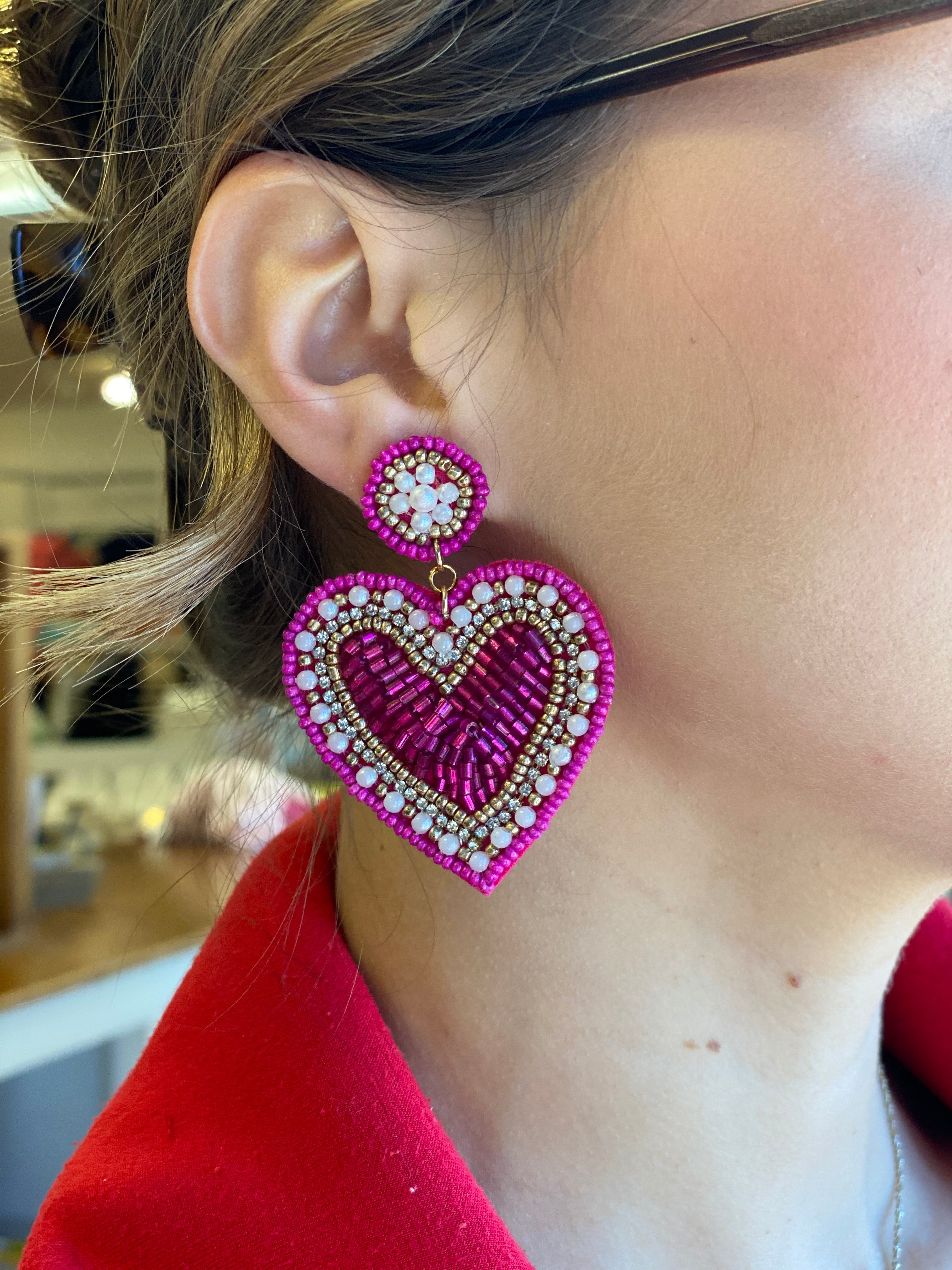 Beaded Heart Earrings