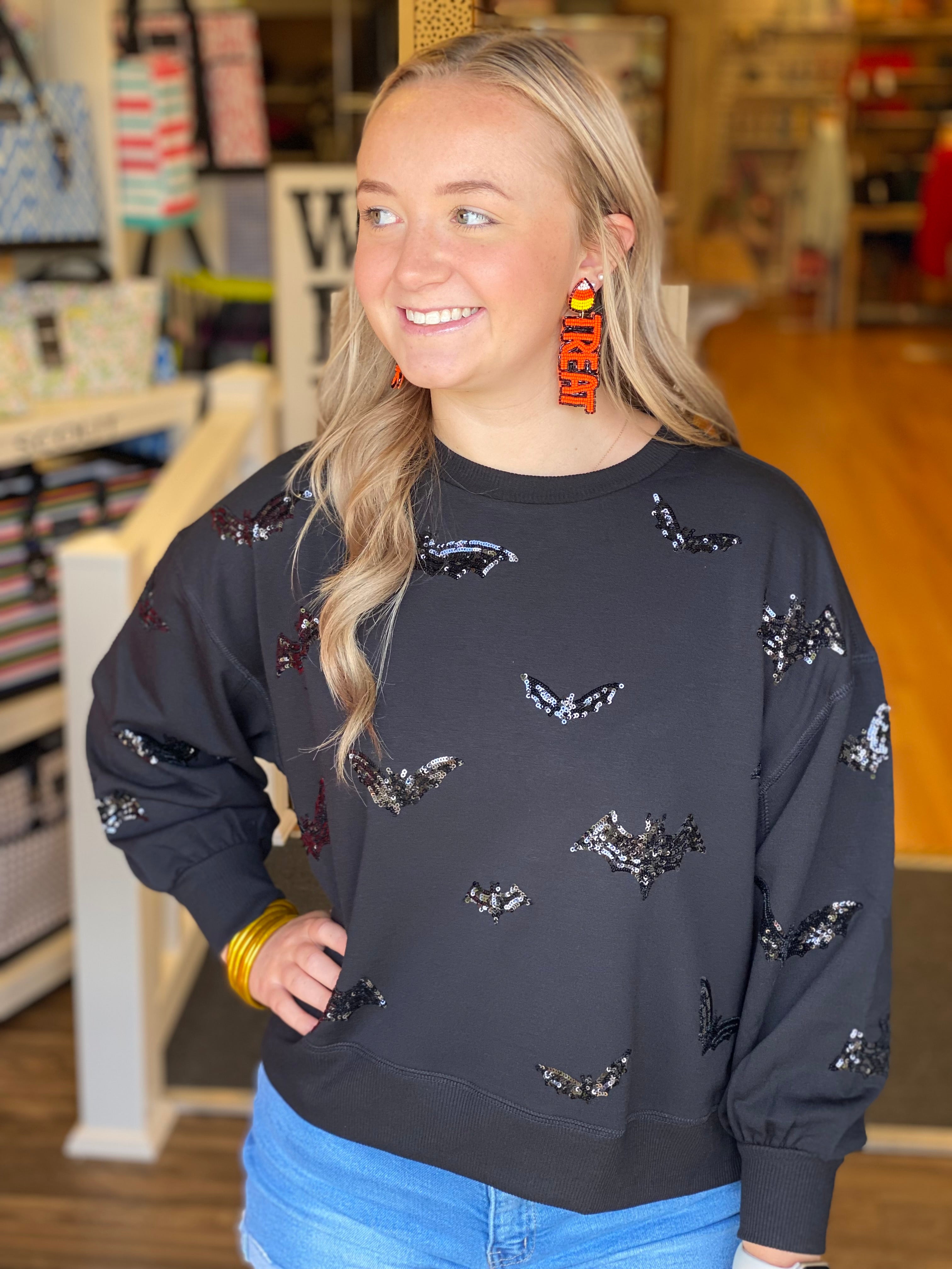 Mary Square Sequined Bats Millie Sweatshirt