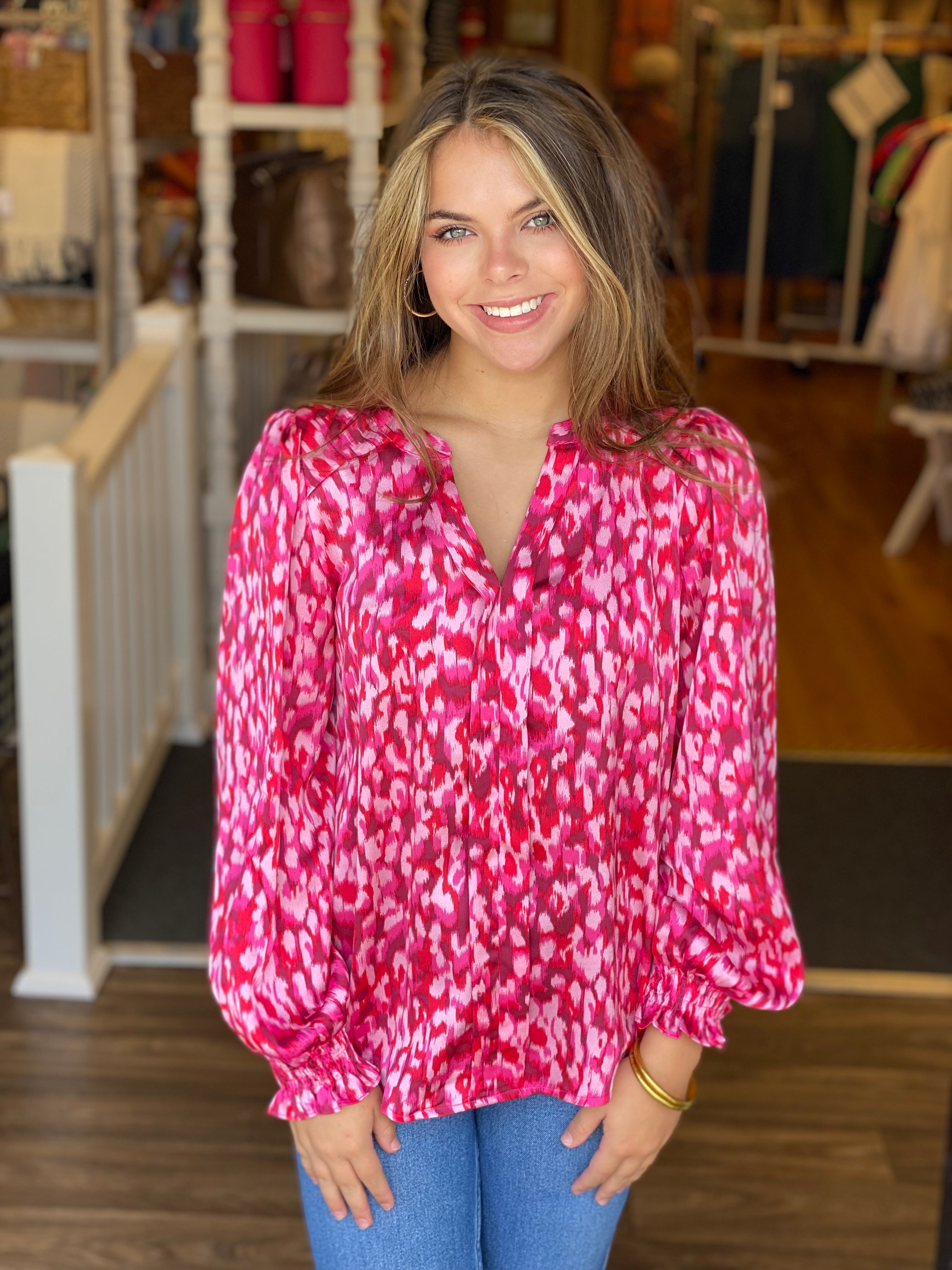 Pink and Red Patterned Top