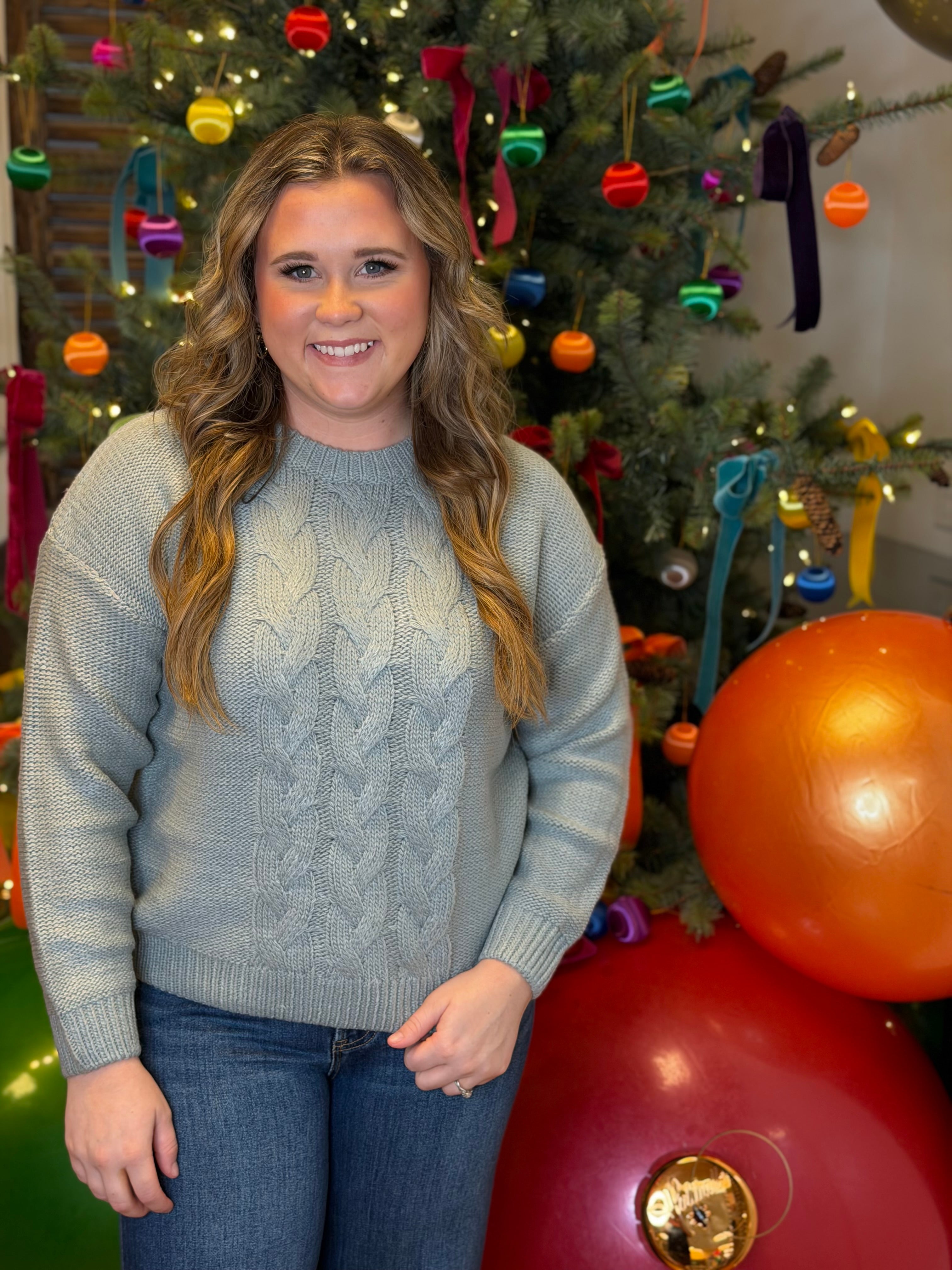 Cozy Cable Knit Sweater - Retro Blue