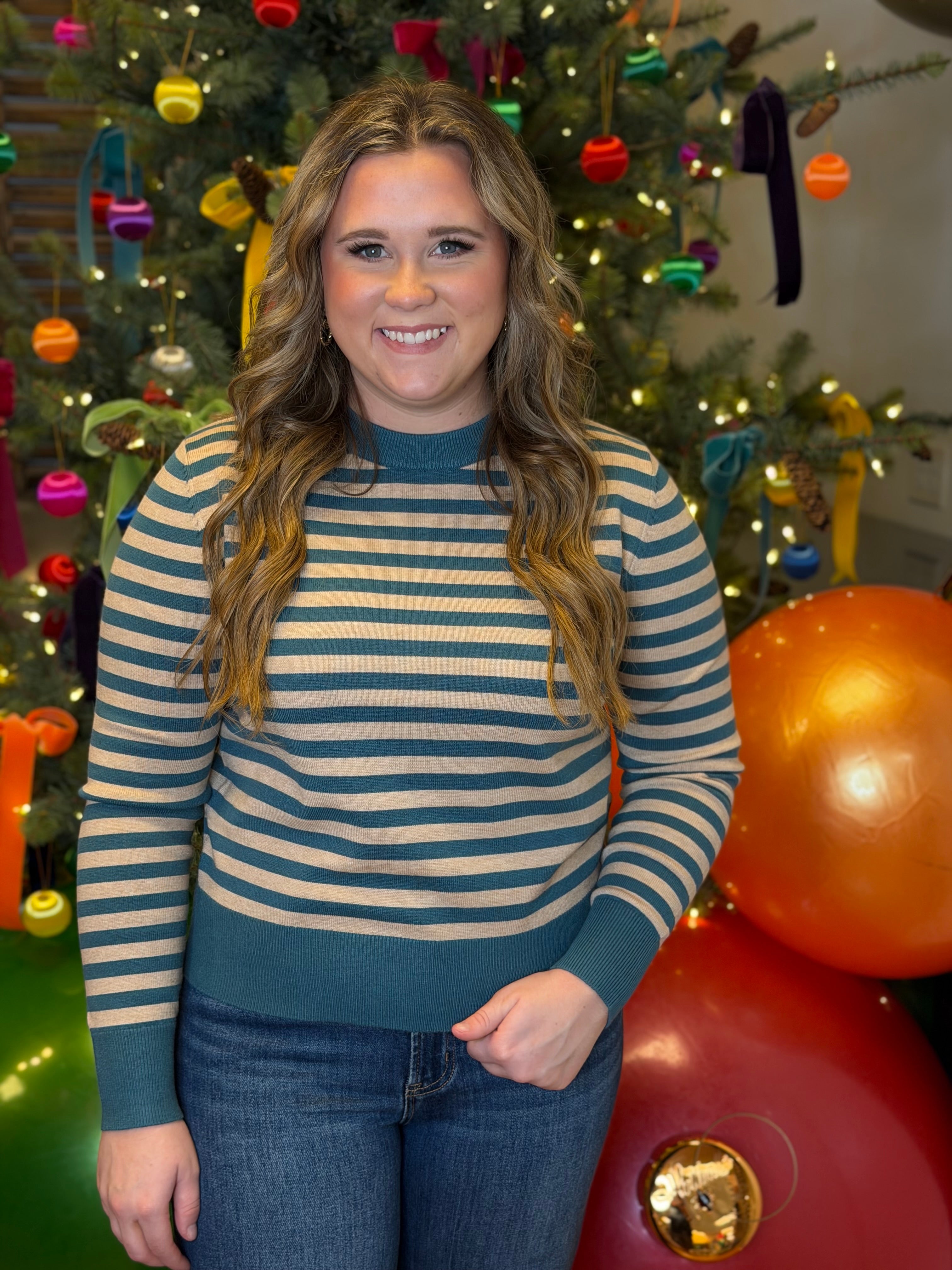 Striped Sweater Top - Teal