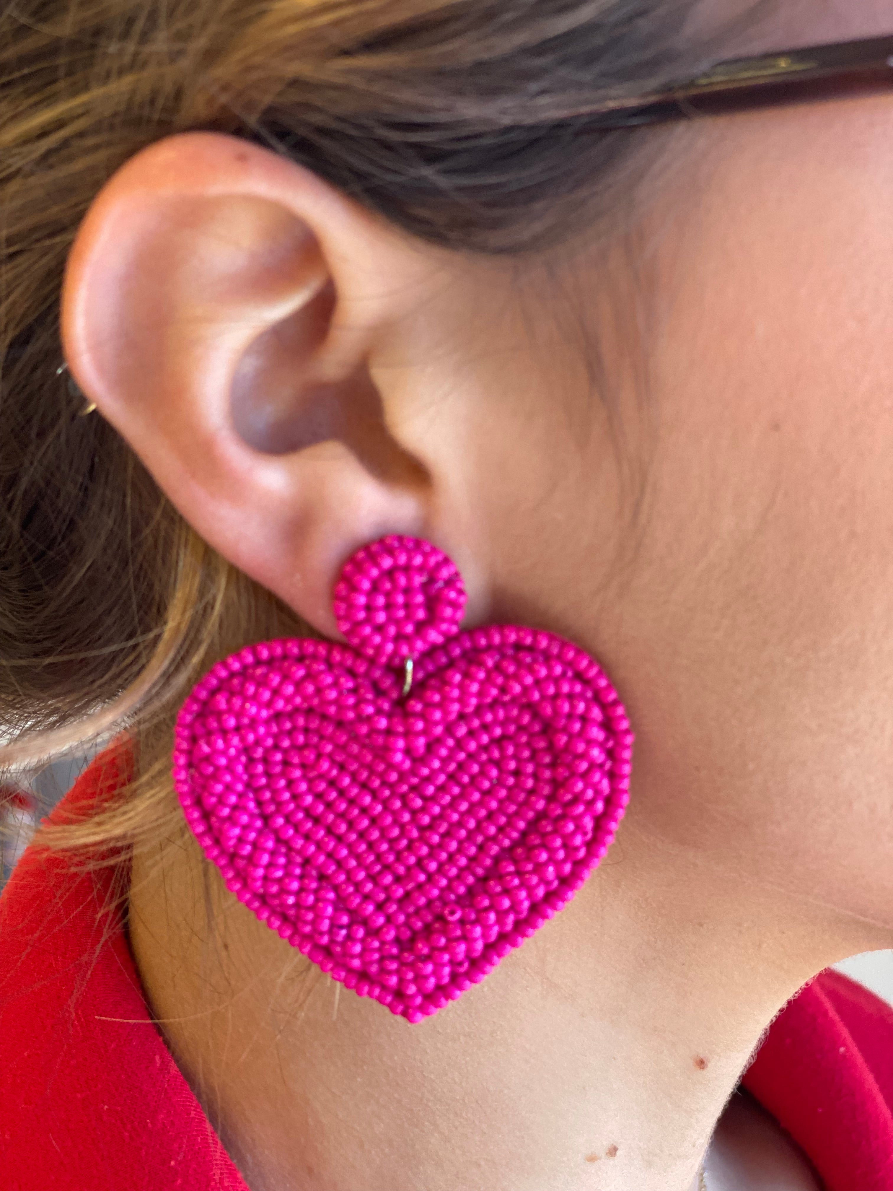 Seed Bead Heart Earrings