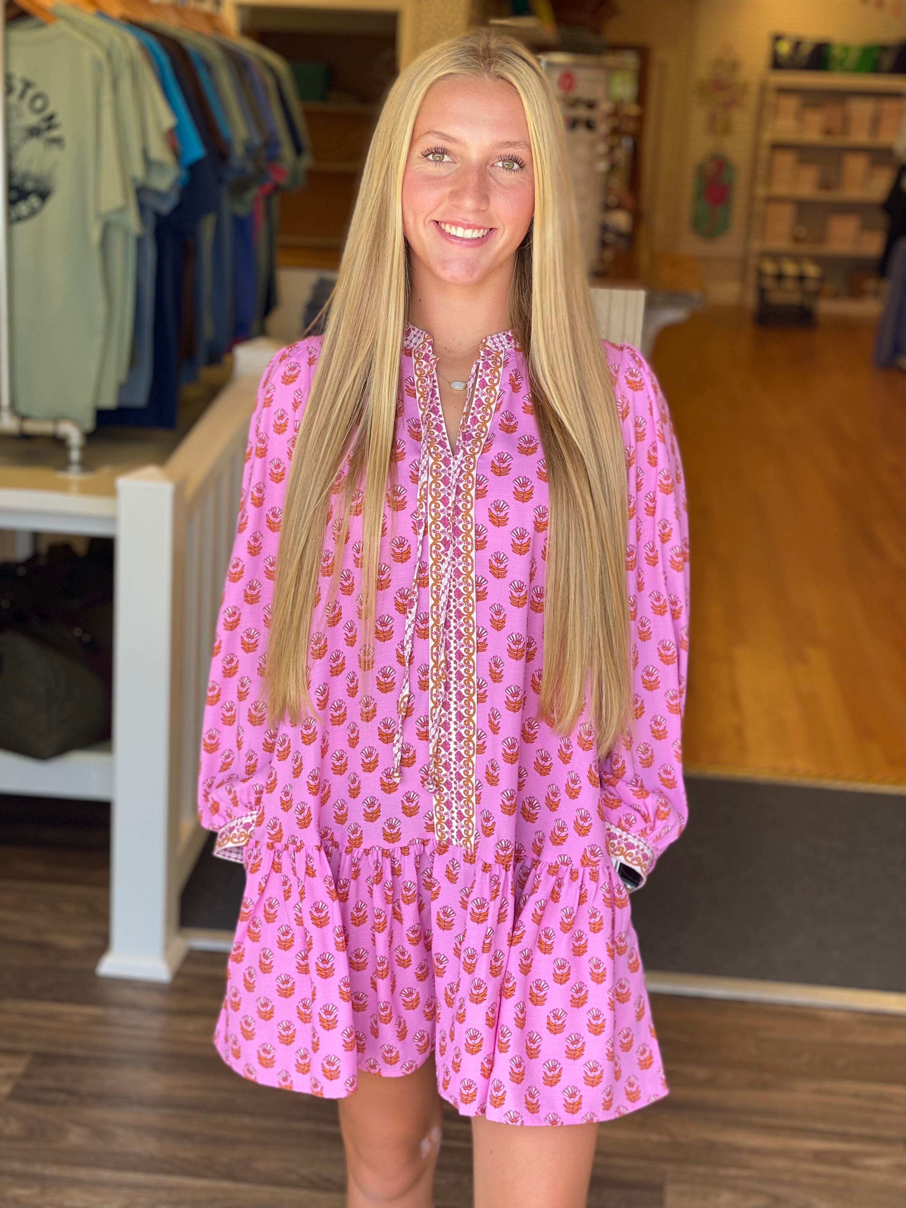 Mary Square Natasha Dress Floral Foulard Pink