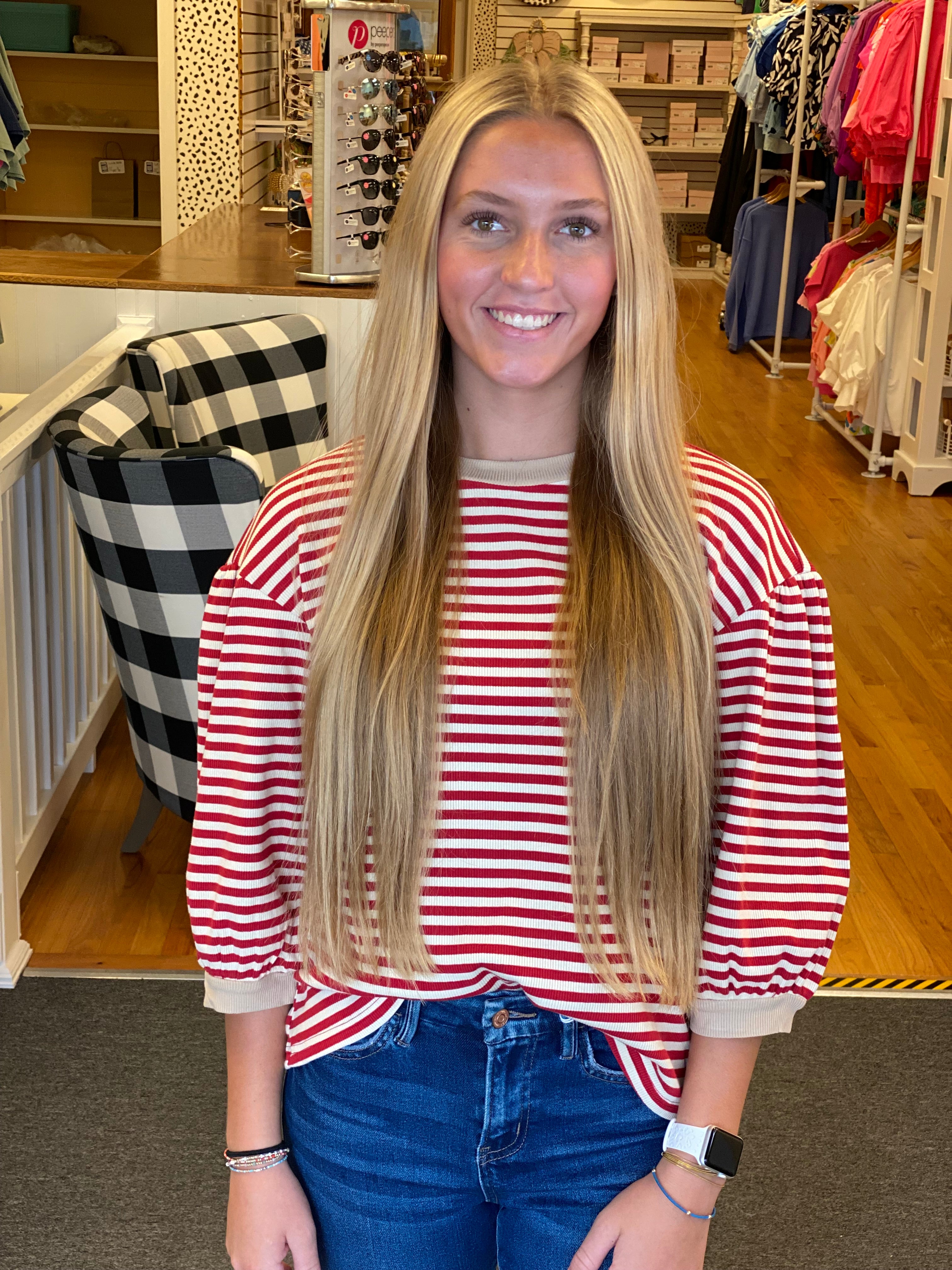 Beauty of Autumn Top - Red and Beige Stripe
