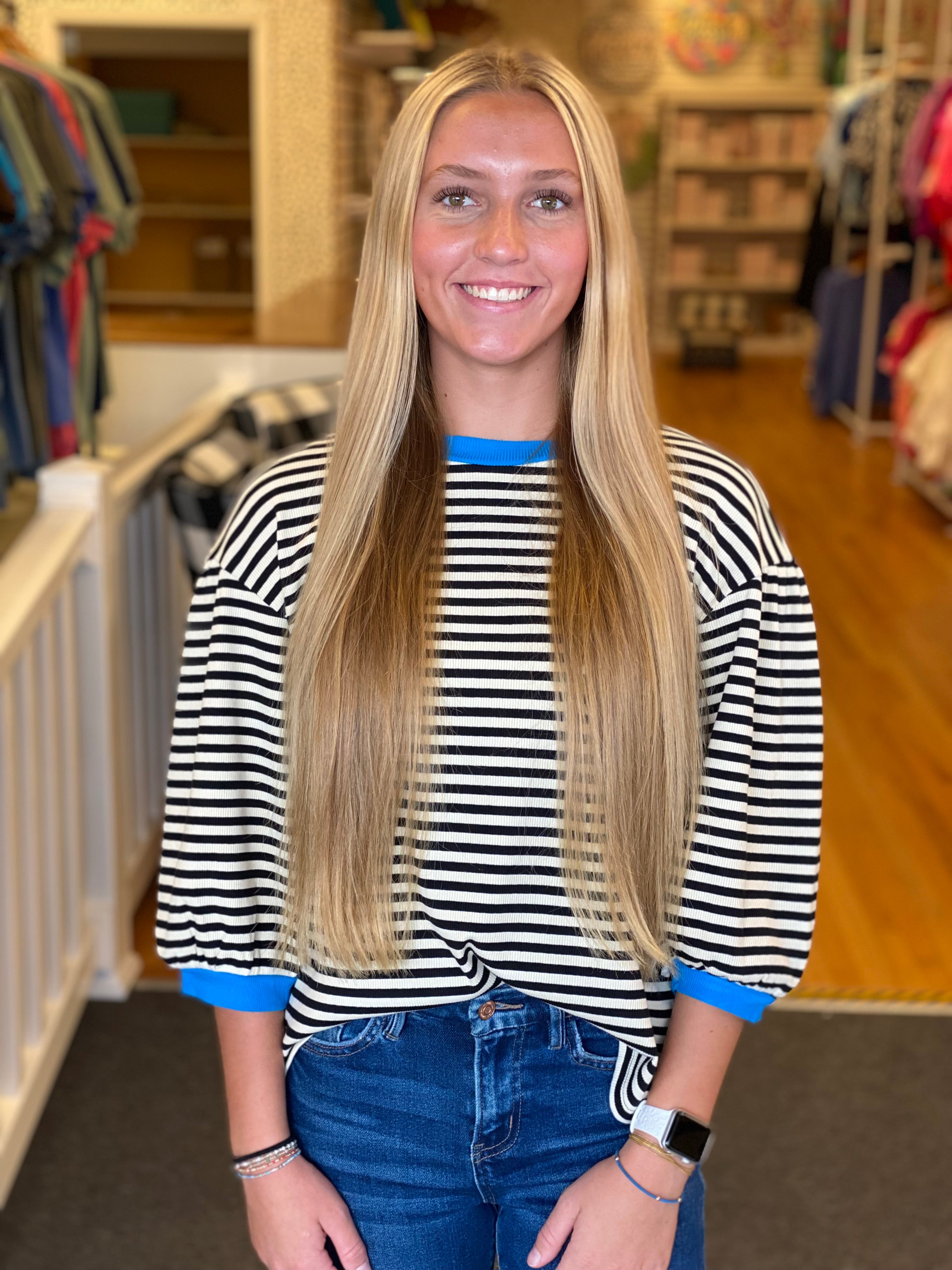 Beauty of Autumn Top - Black and Beige Stripe
