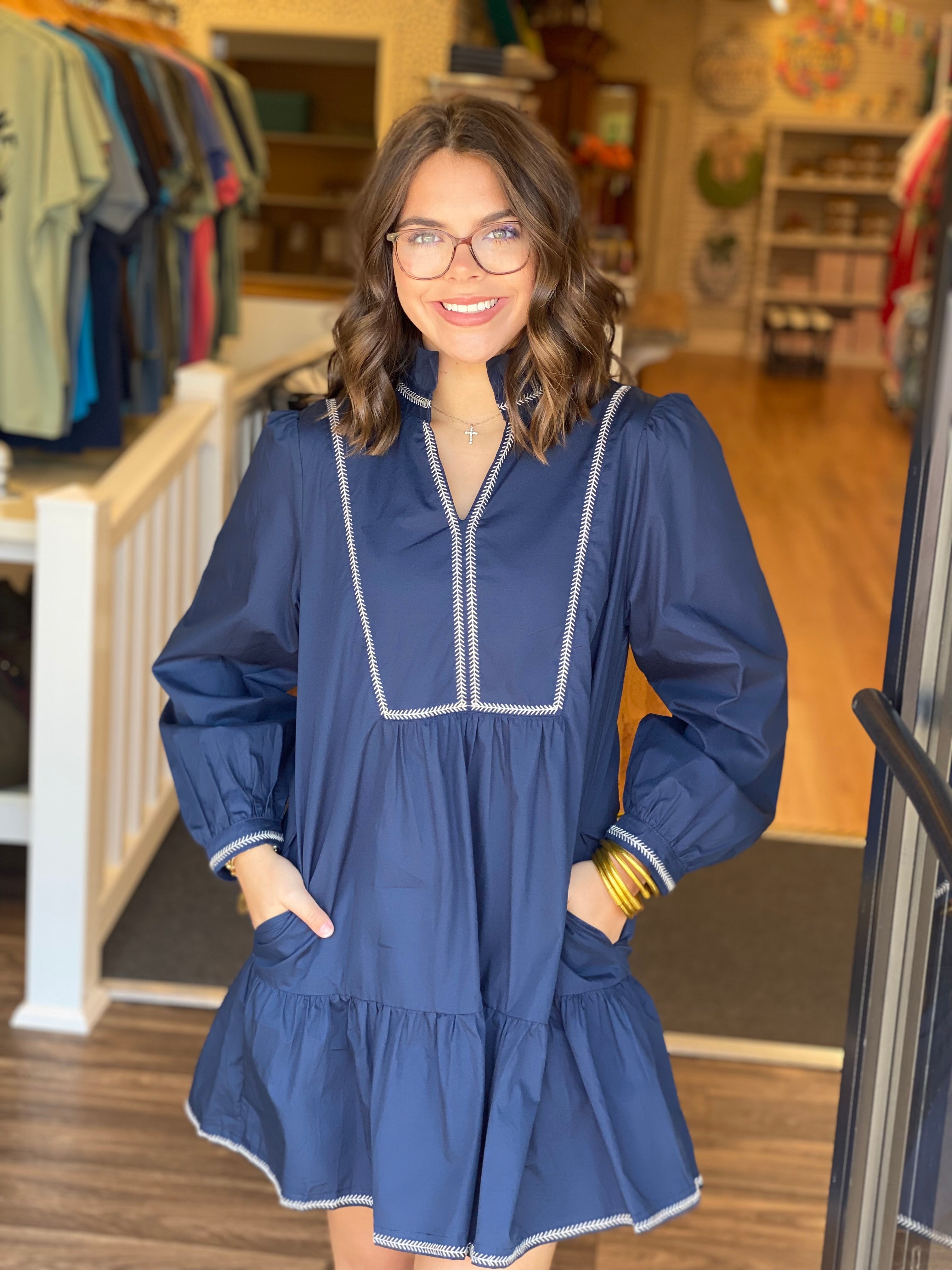 Cool Fall Mornings Dress - Navy