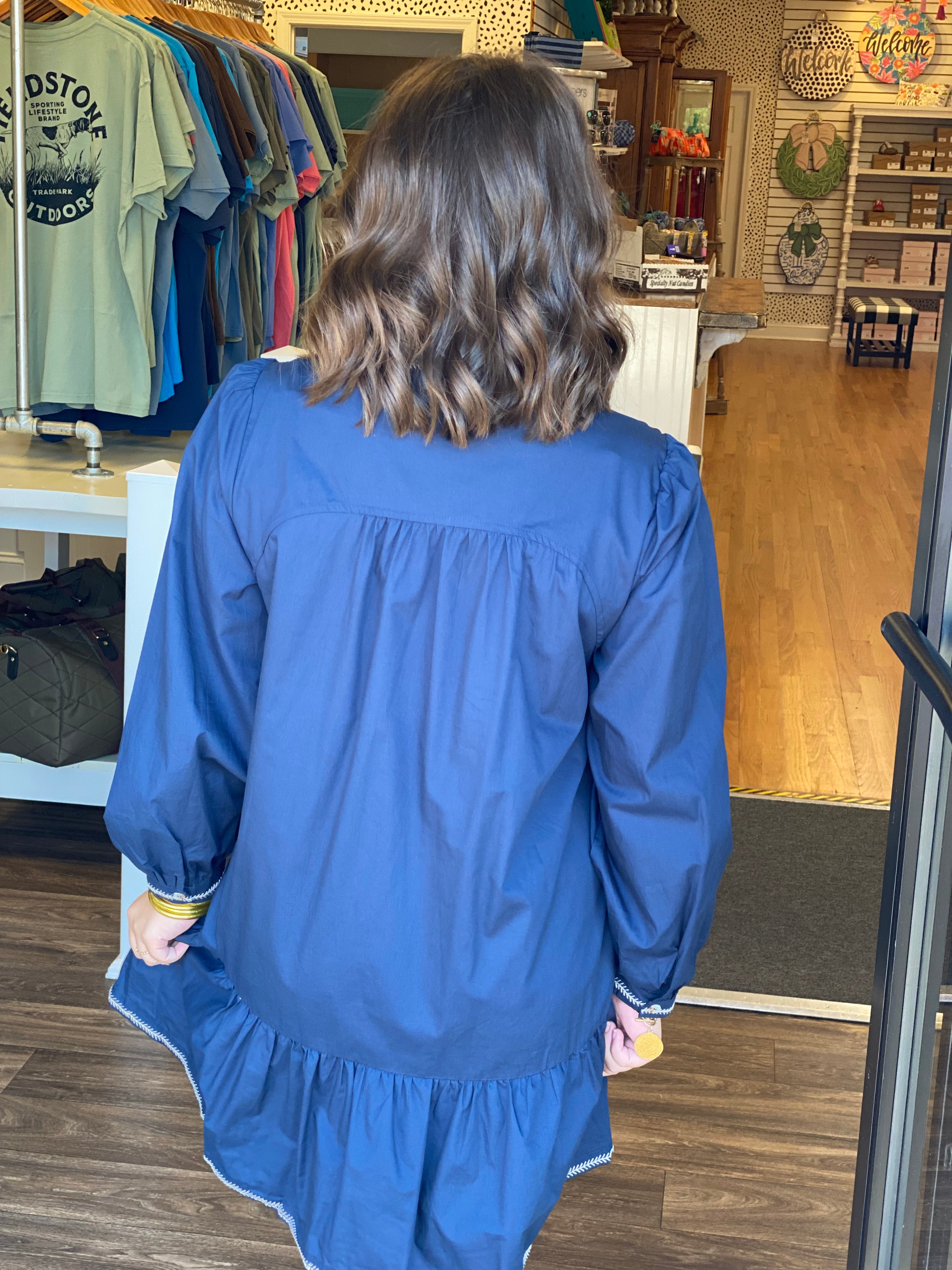Cool Fall Mornings Dress - Navy