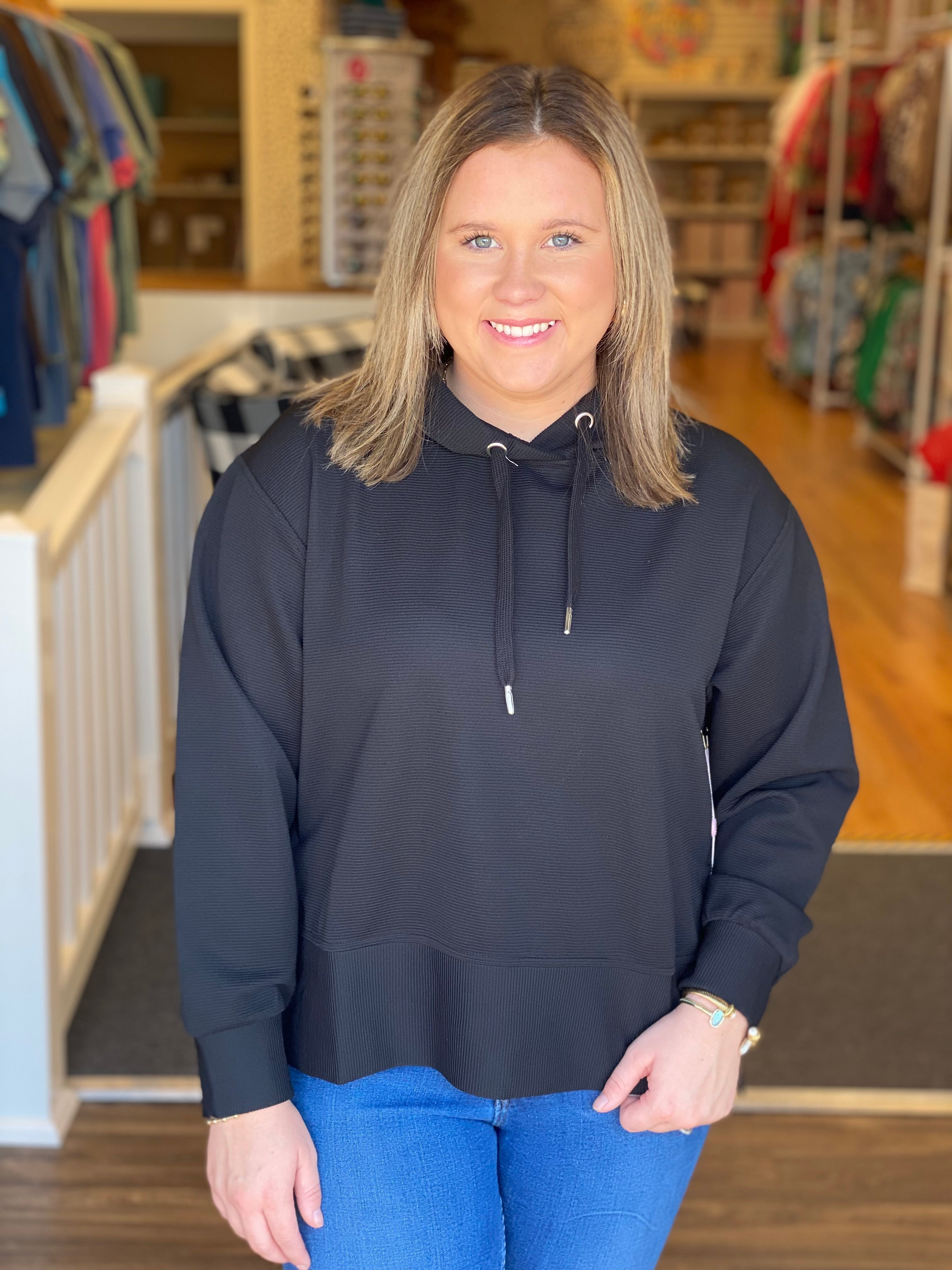 Simply Southern Lightweight Ribbed Hoodie - Black