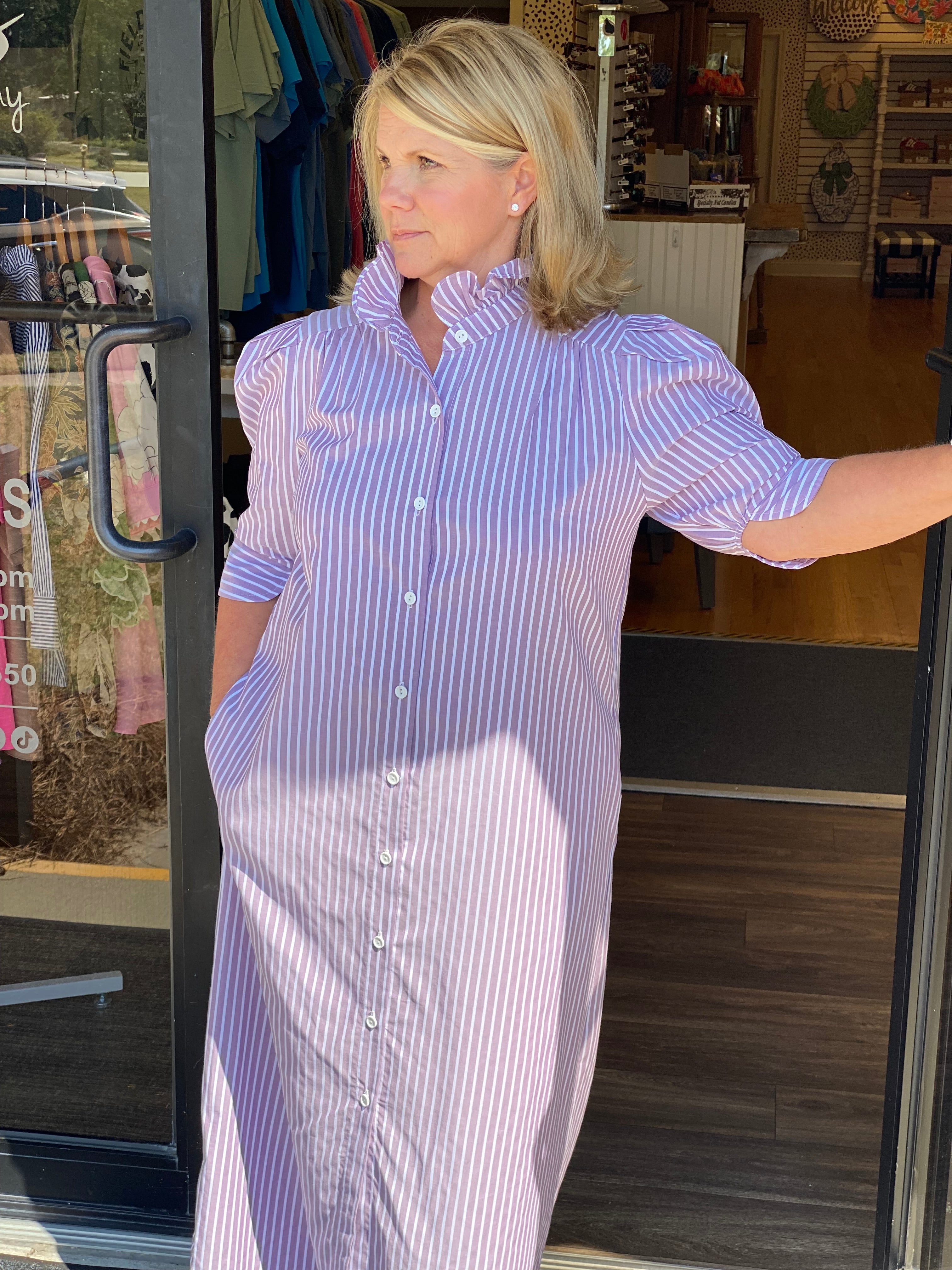 Adrienne Nina Dress - Purple Stripe