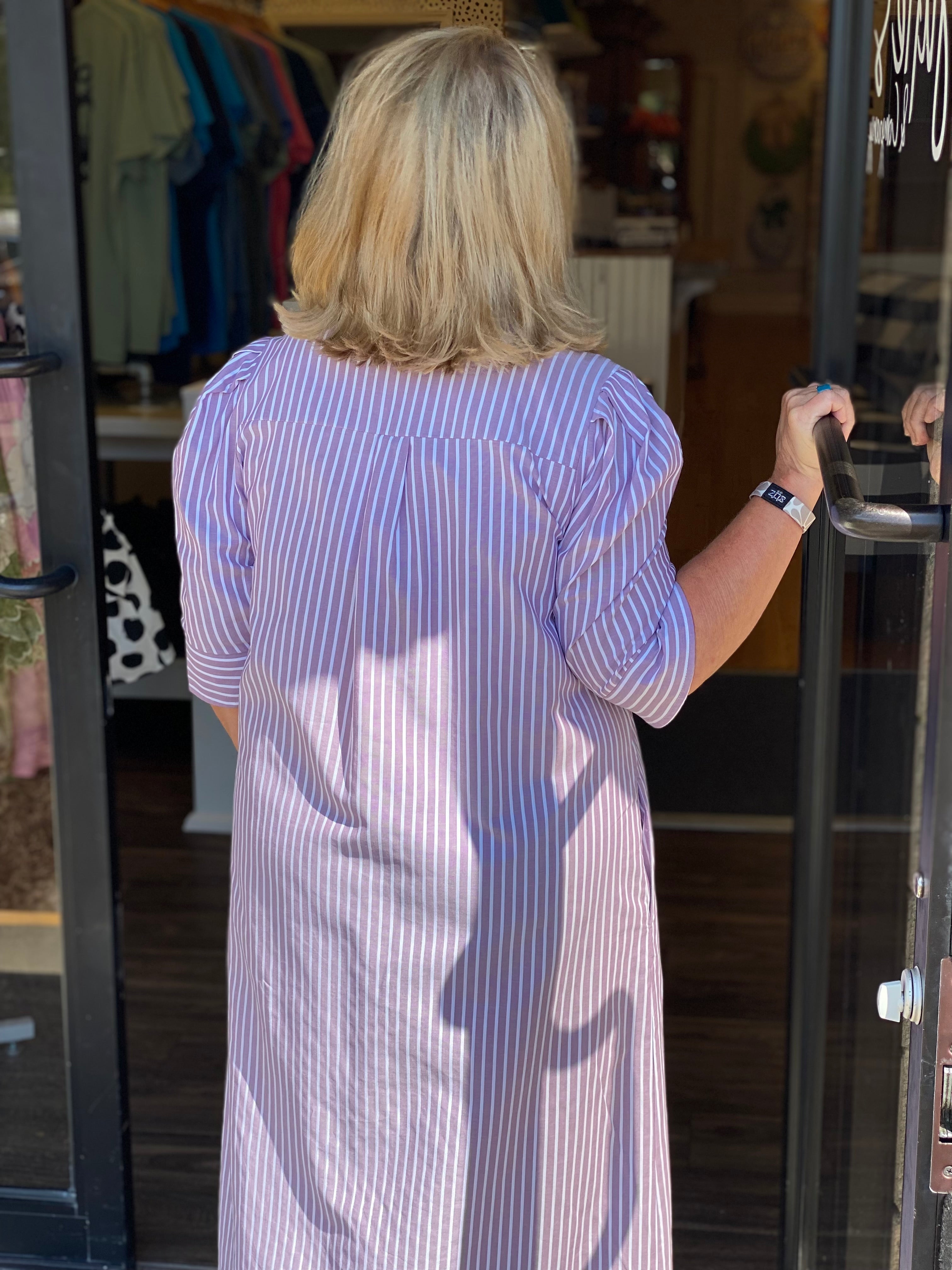 Adrienne Nina Dress - Purple Stripe