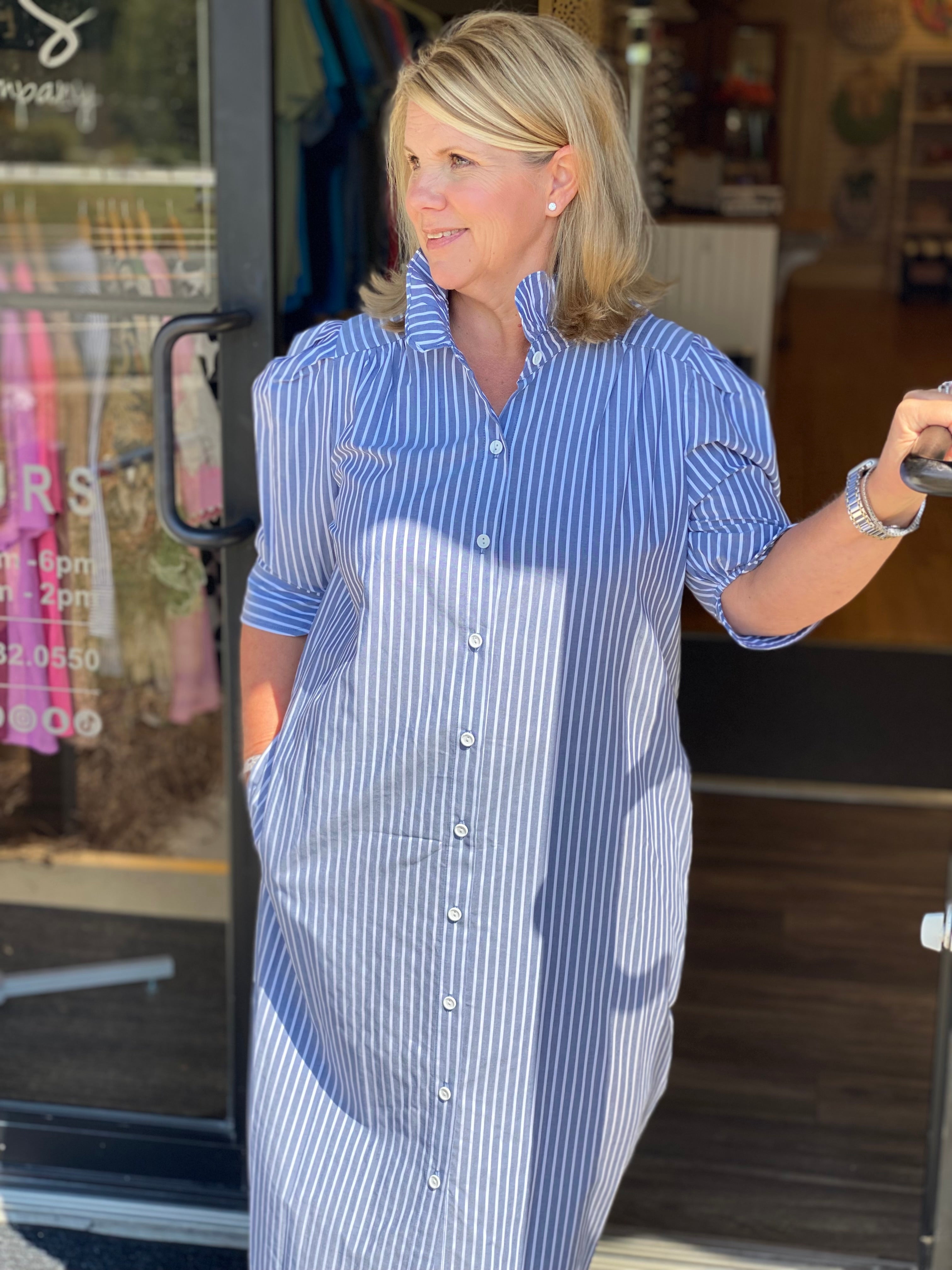 Adrienne Nina Dress - Navy Stripe