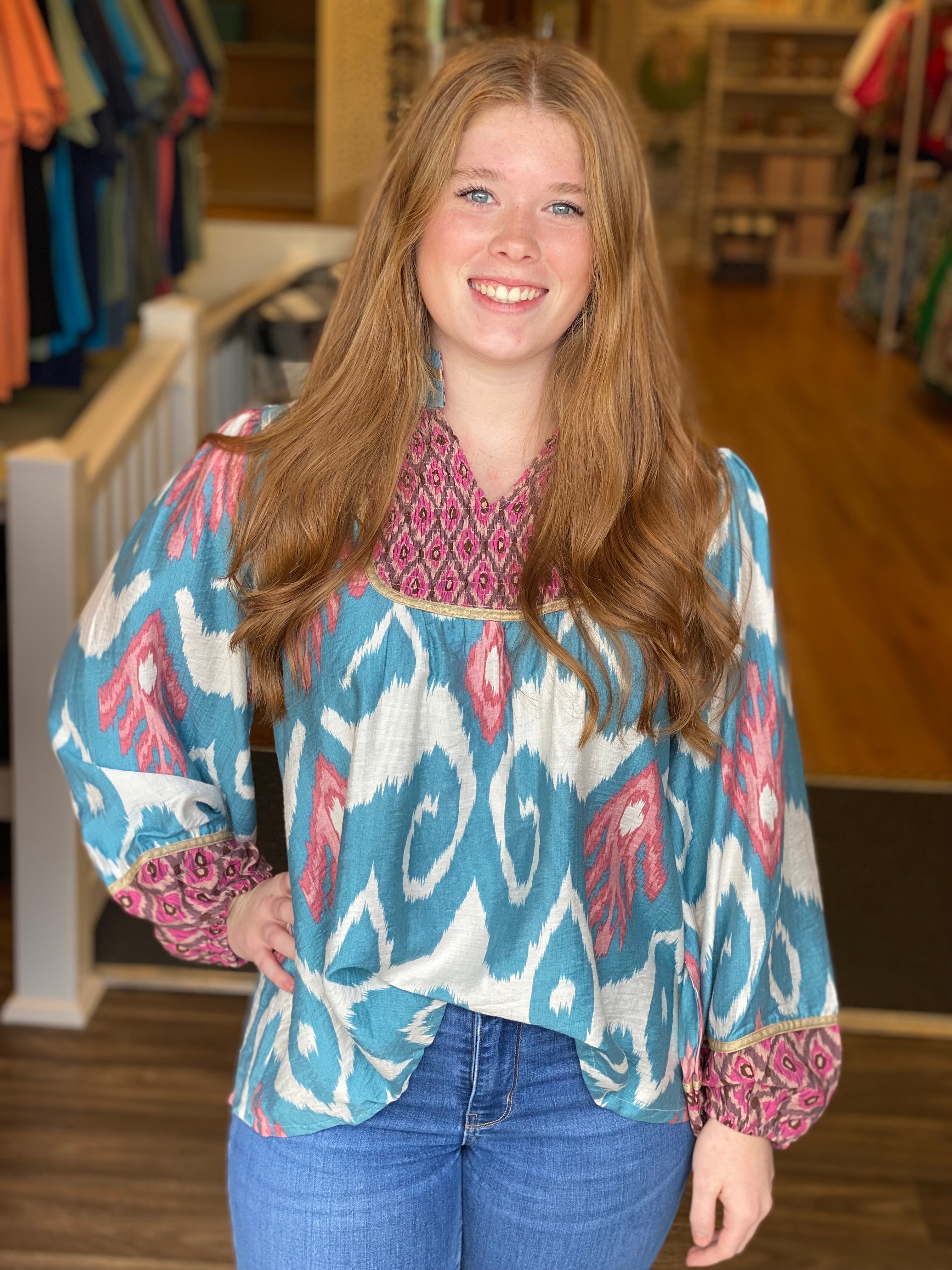 Autumn Meadows Top - Slate Blue
