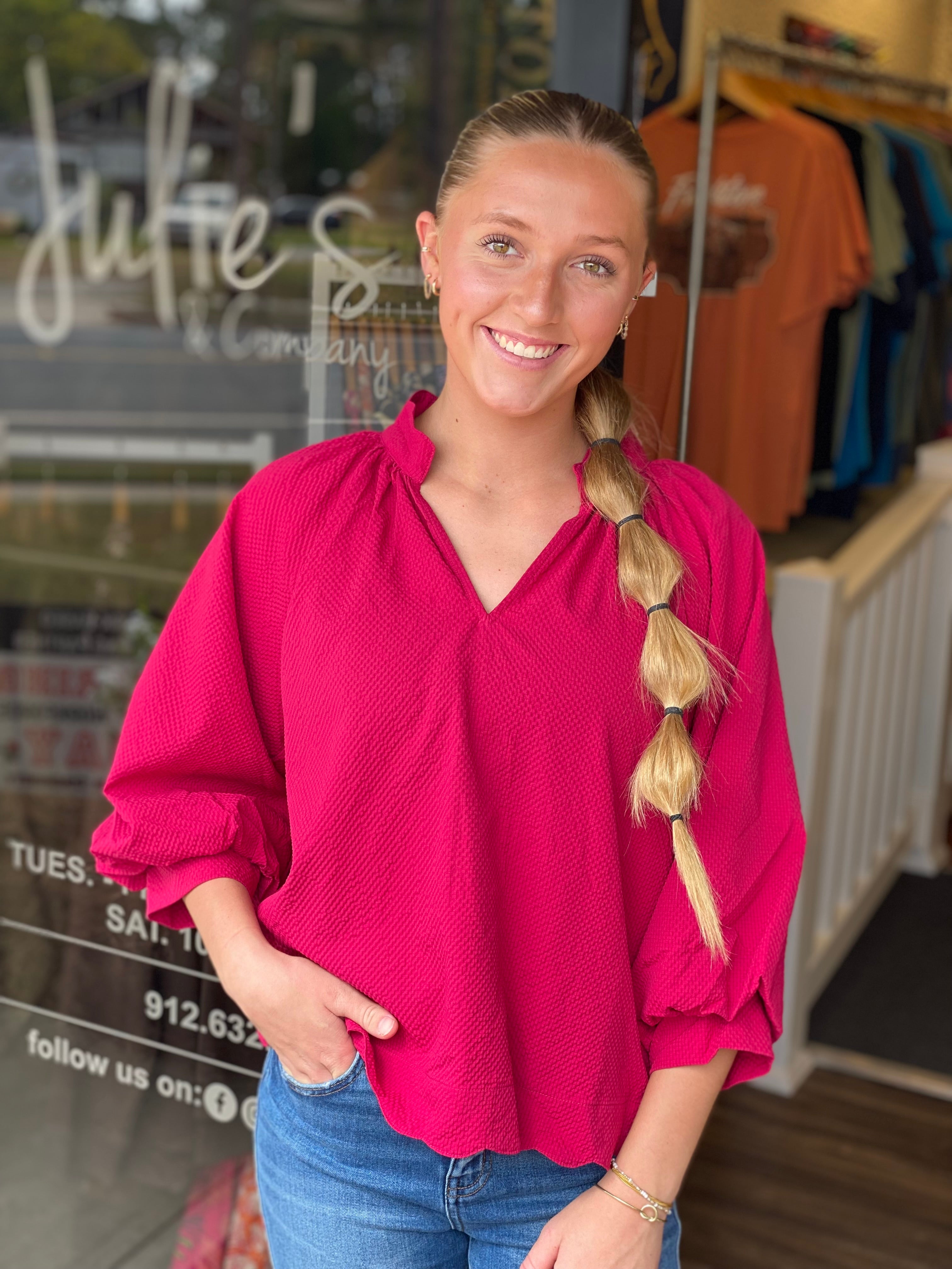 Autumn Vibes Top - Crimson