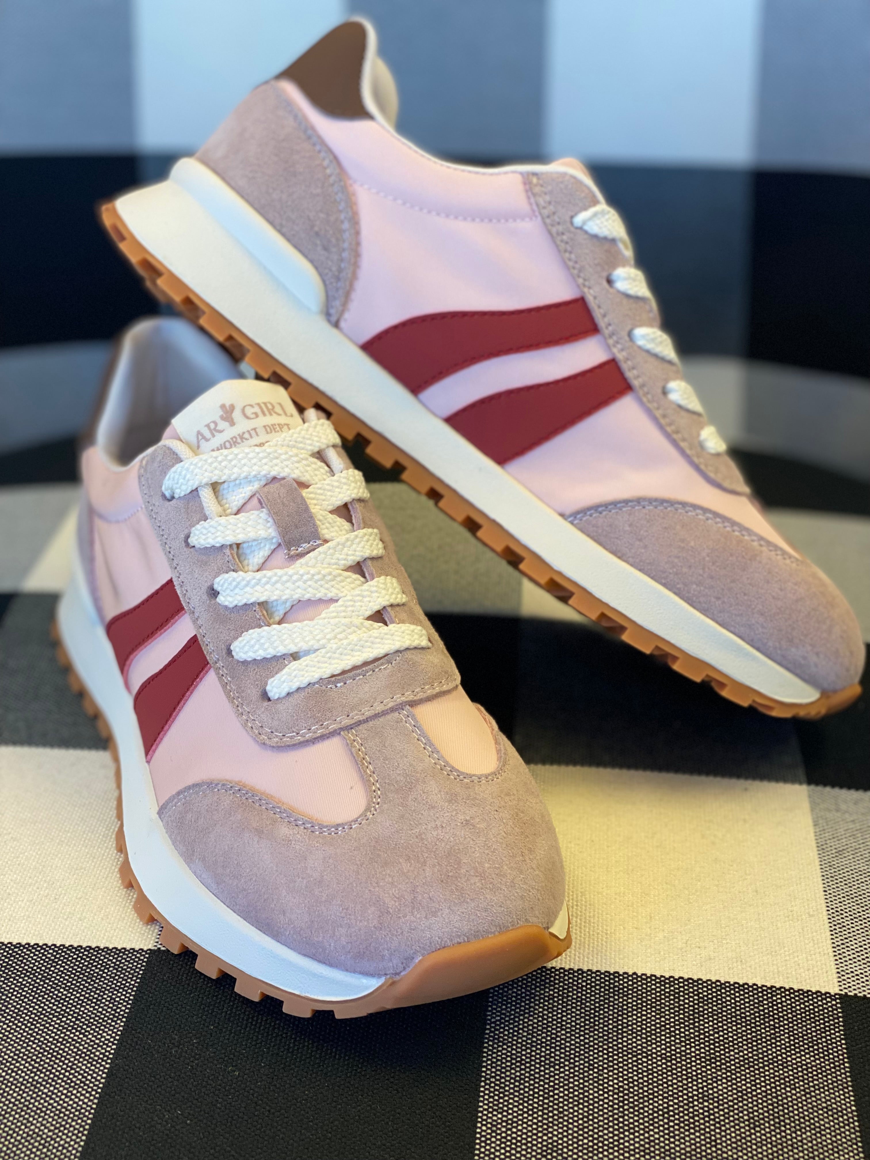 Pink, Red, and Brown Sneakers