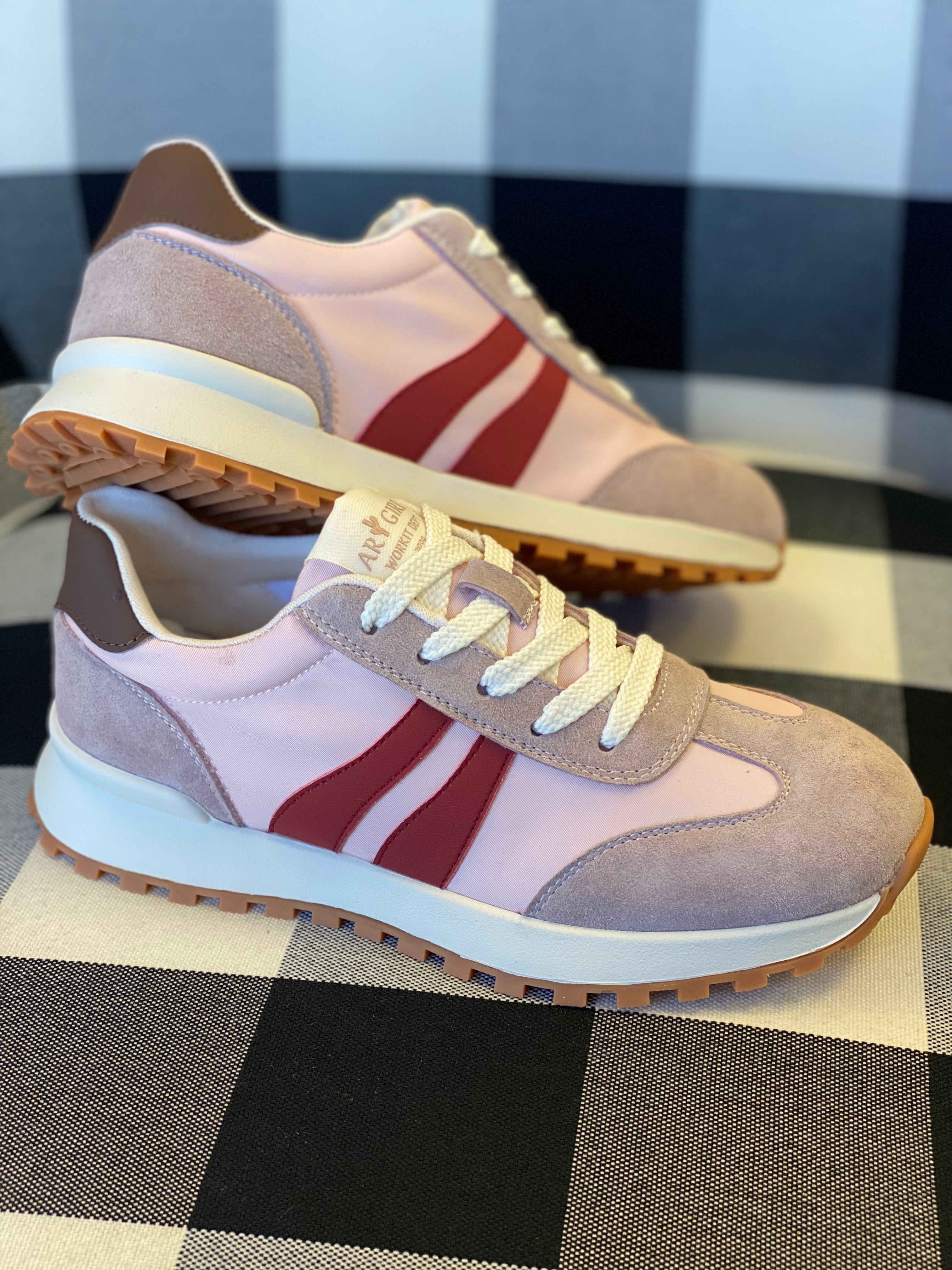 Pink, Red, and Brown Sneakers