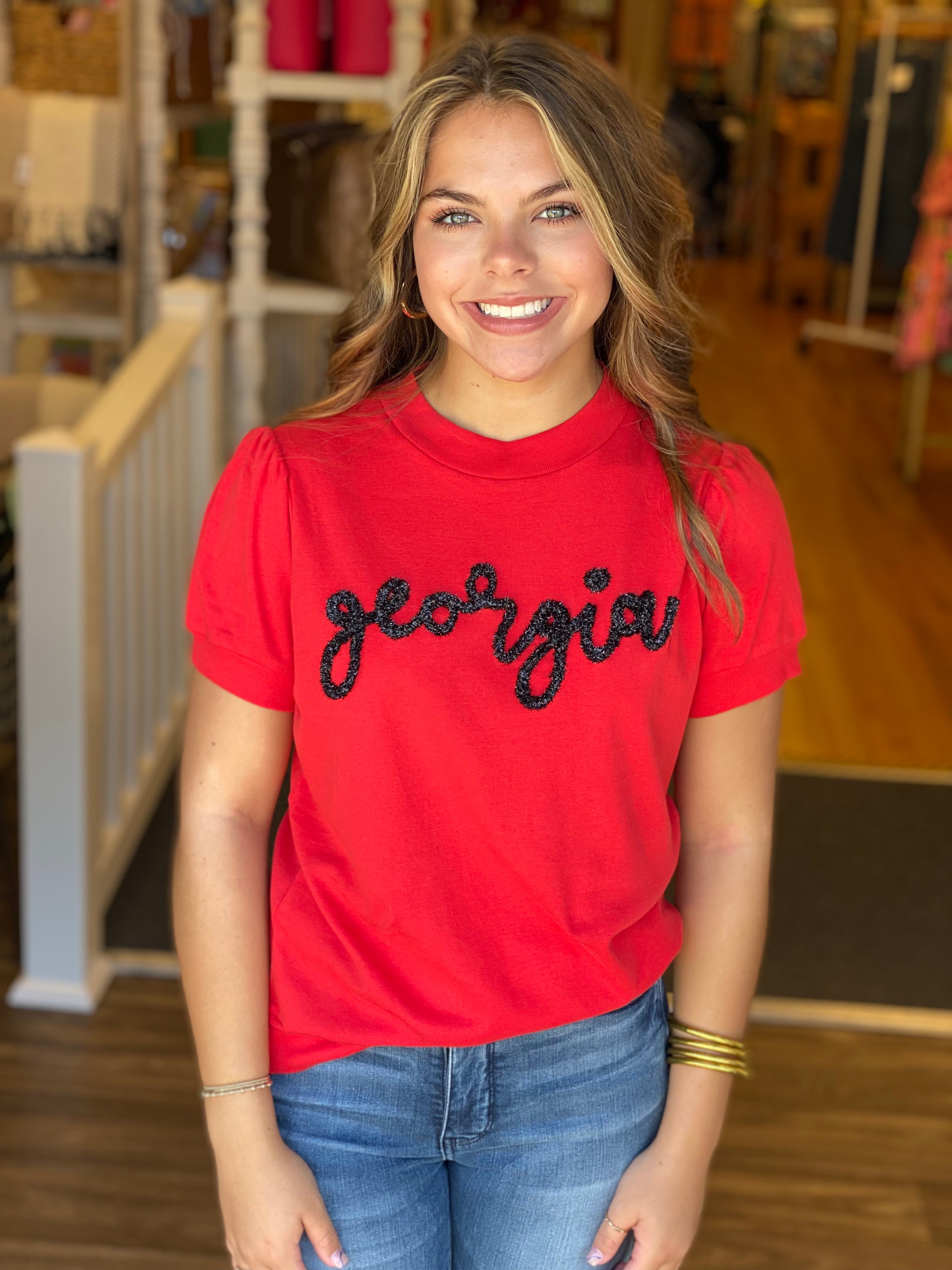 "Georgia" Short Sleeve Glitter Script
