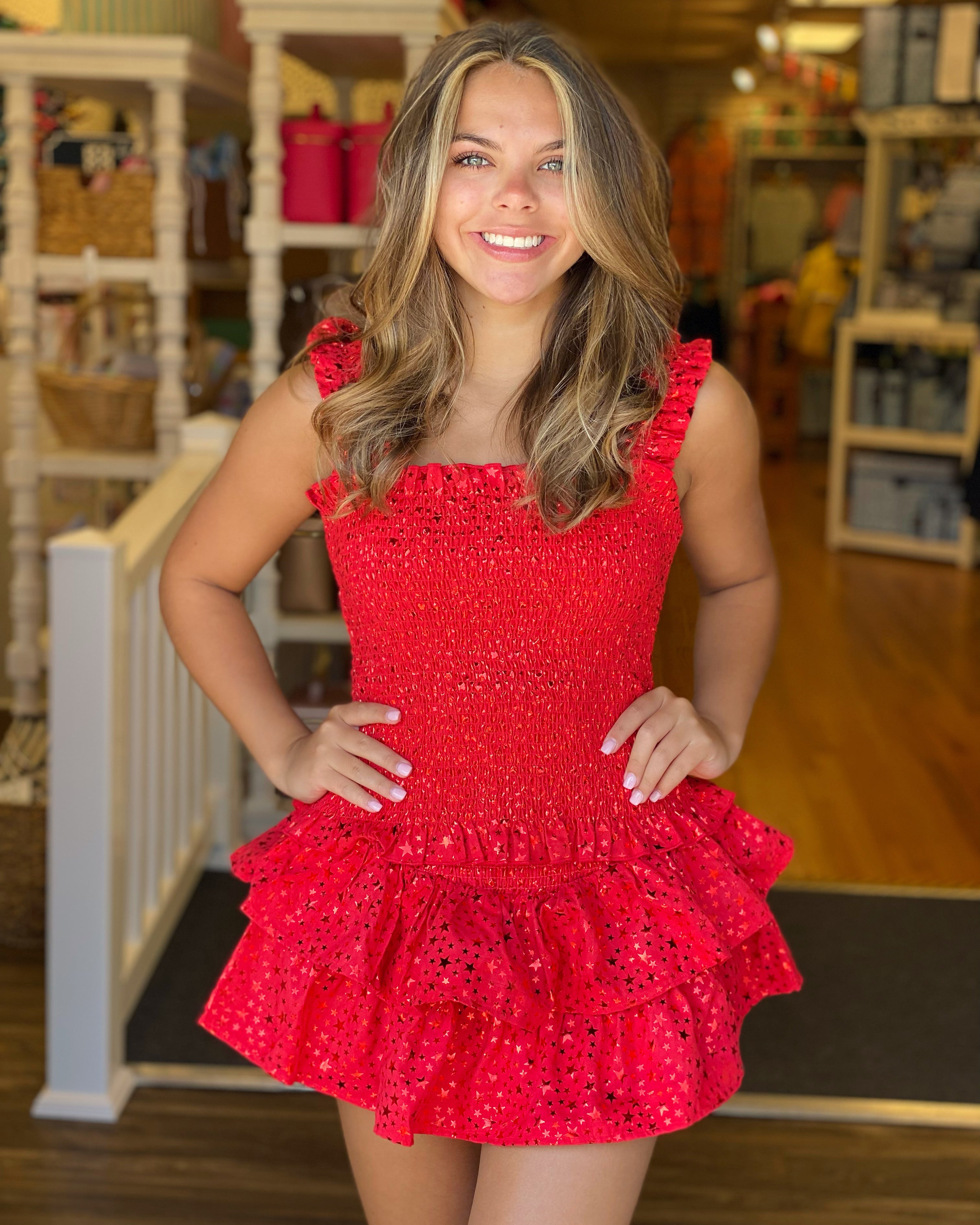 Queen of Sparkle Red Star Smocked Set